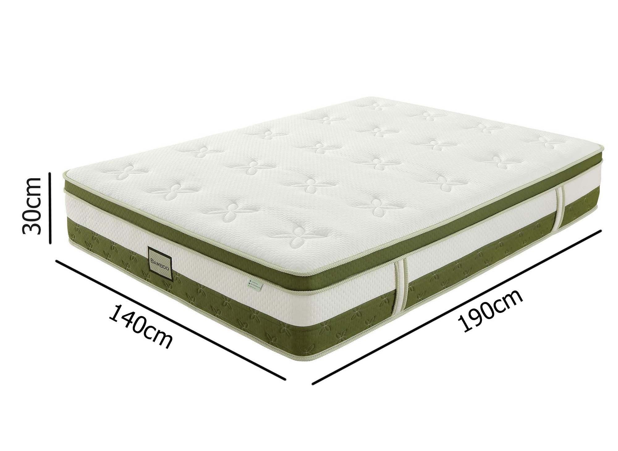 Matelas hybride BAMBOO 140 x 190 cm ressorts ensachés et mémoire de forme épaisseur 30 cm
