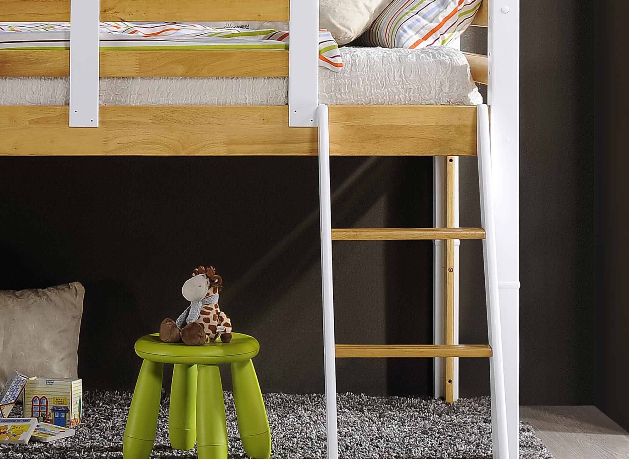 Lit mezzanine mi-hauteur 90 x 190 cm en bois et blanc ARMAND