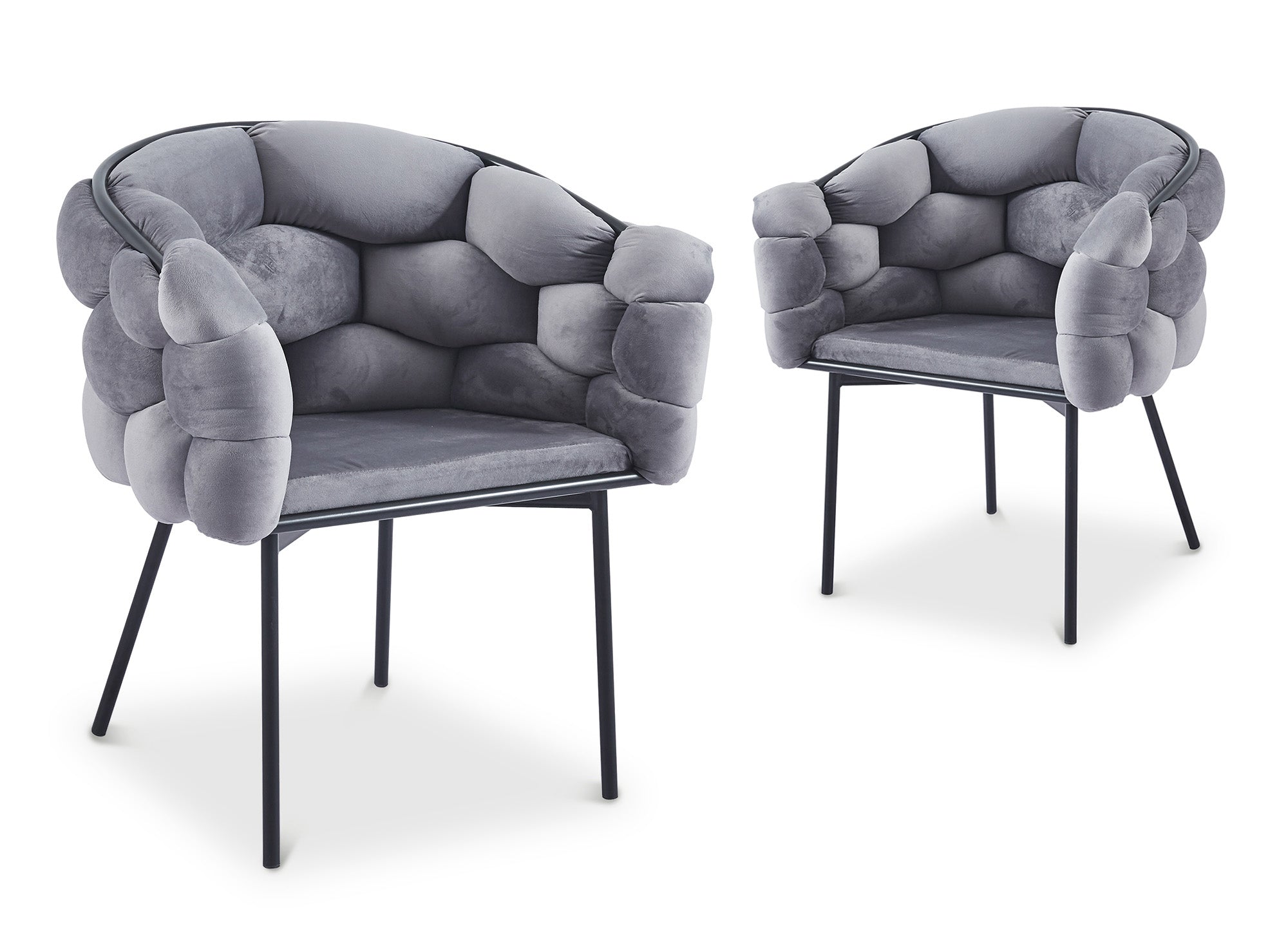 Lot de 2 chaises en velours gris pieds en métal noir CHARLOTTE
