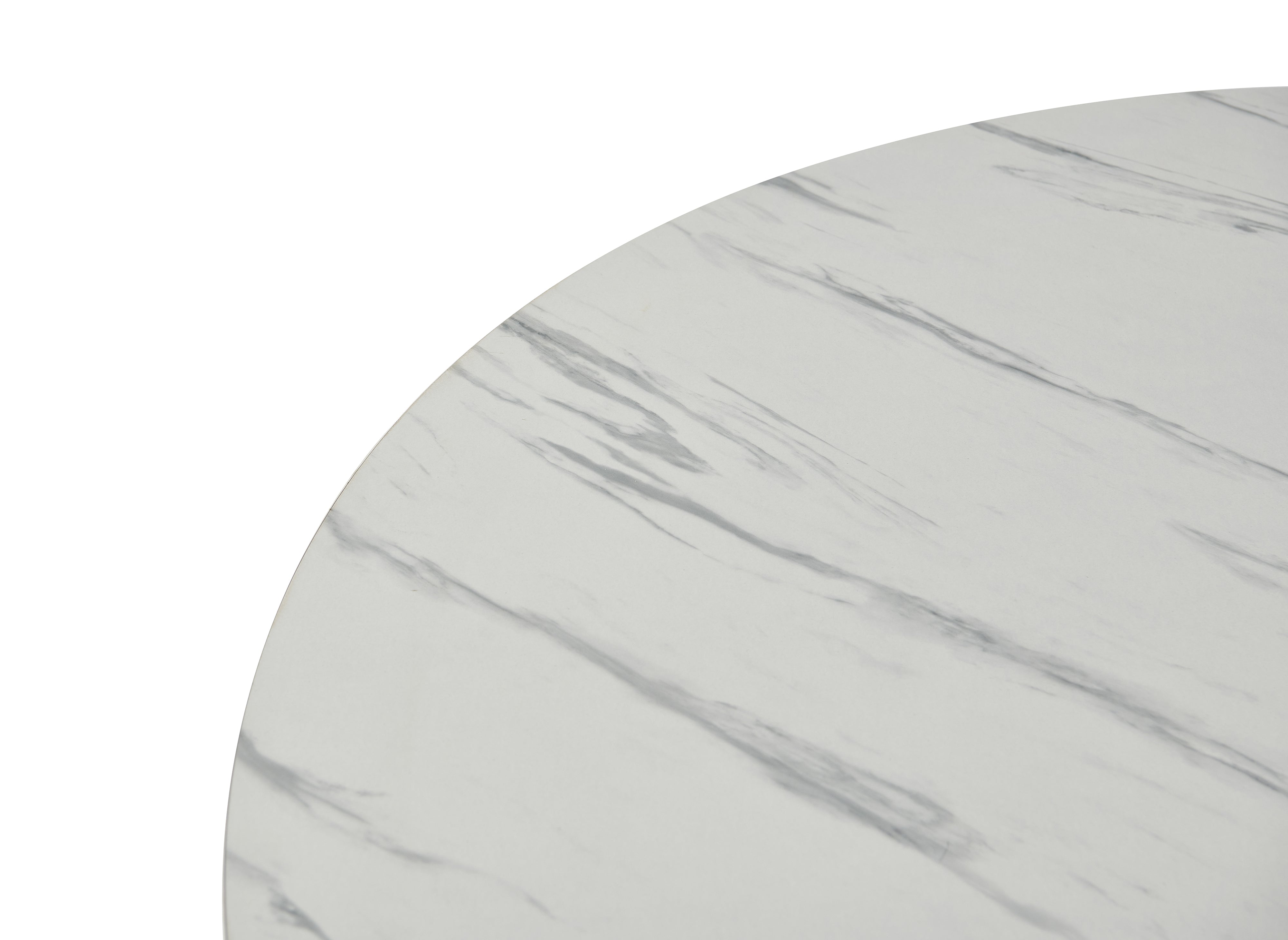 Table à manger ronde effet marbre blanc pied en métal noir STELLA