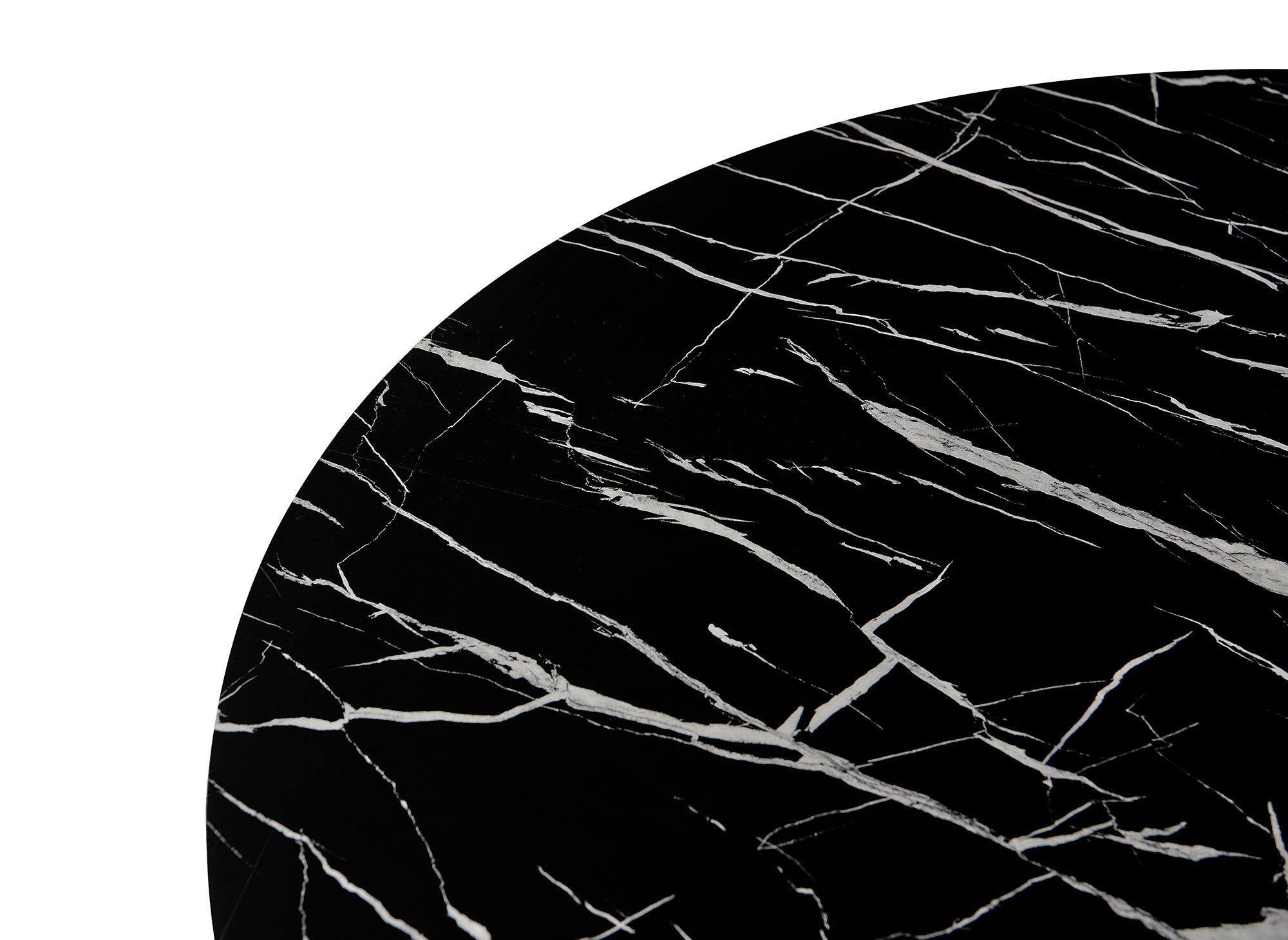 Table à manger ronde effet marbre noir pied en métal noir STELLA