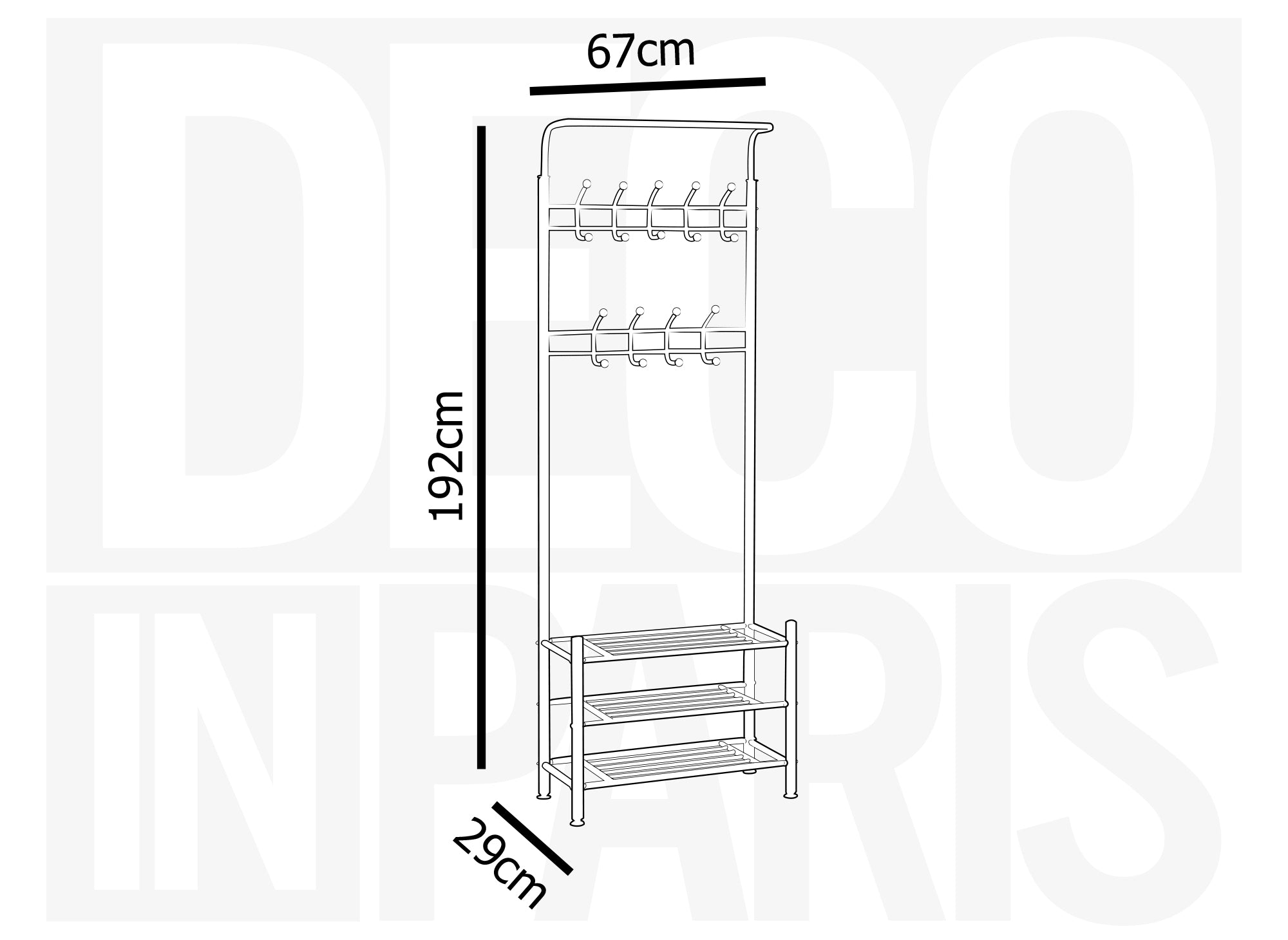Meuble d'entrée portant avec 3 étagères en métal noir ROMAIN