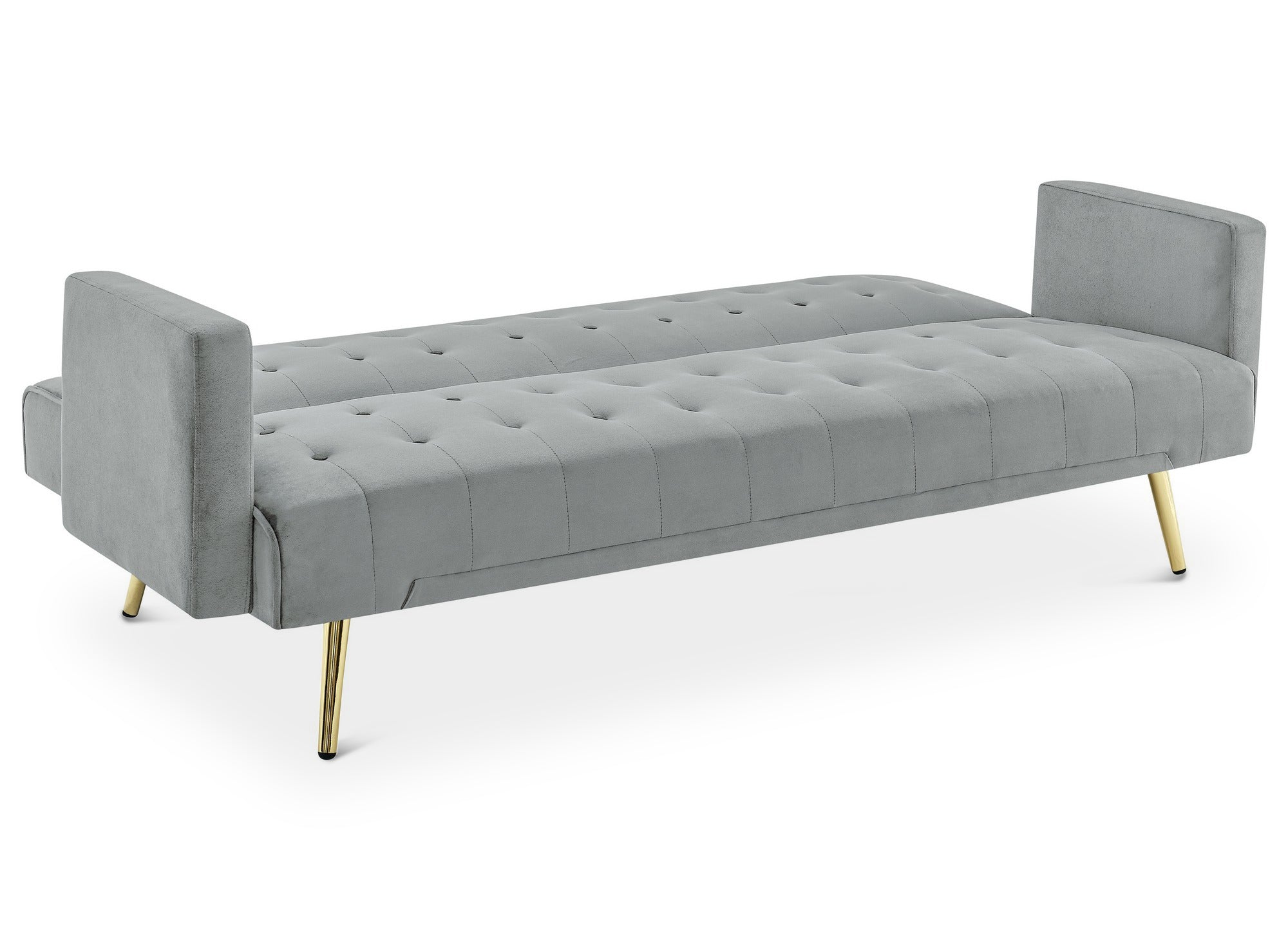 Divano letto in velluto grigio con gambe in metallo dorato CHICAGO