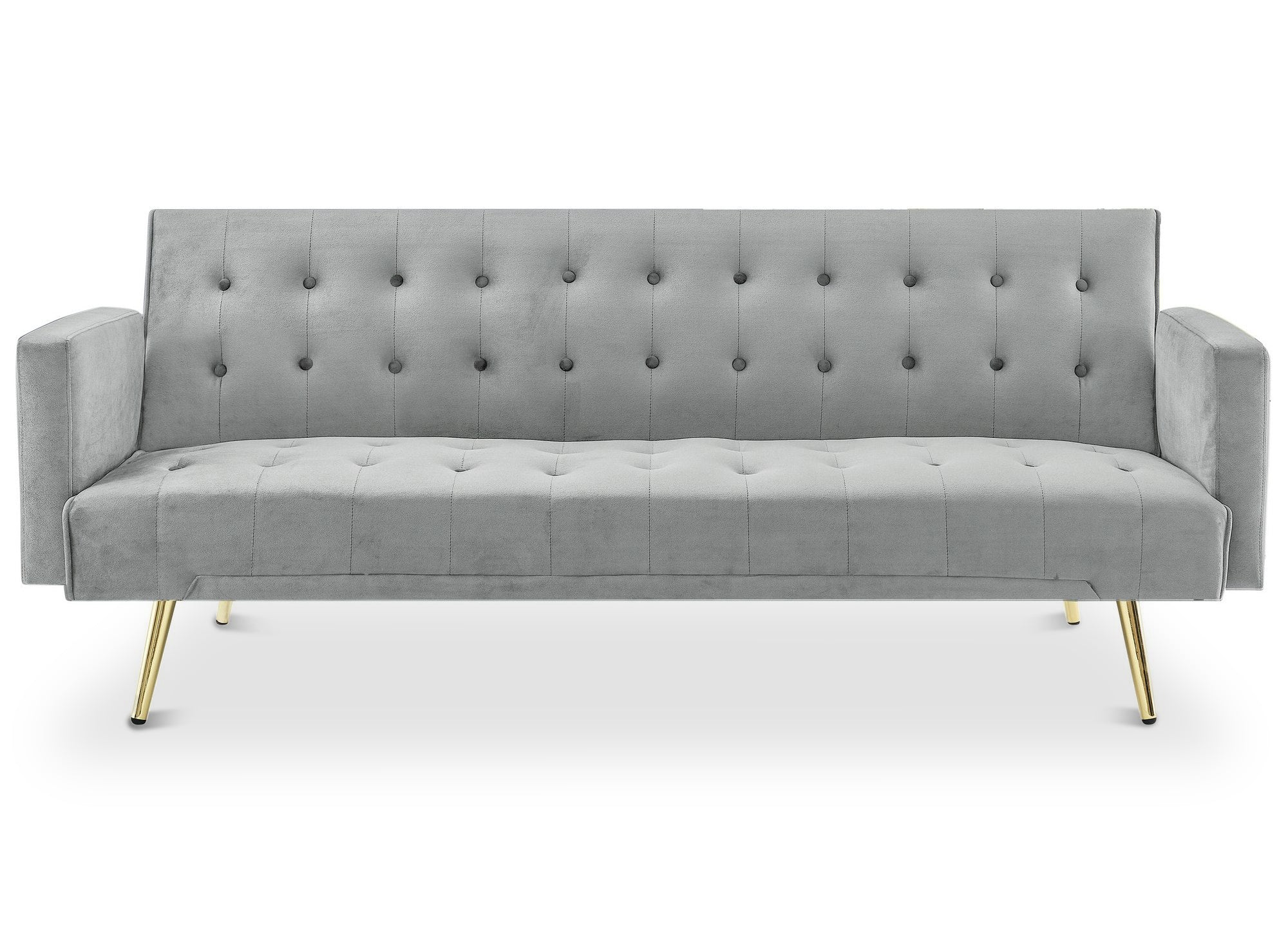 Divano letto in velluto grigio con gambe in metallo dorato CHICAGO