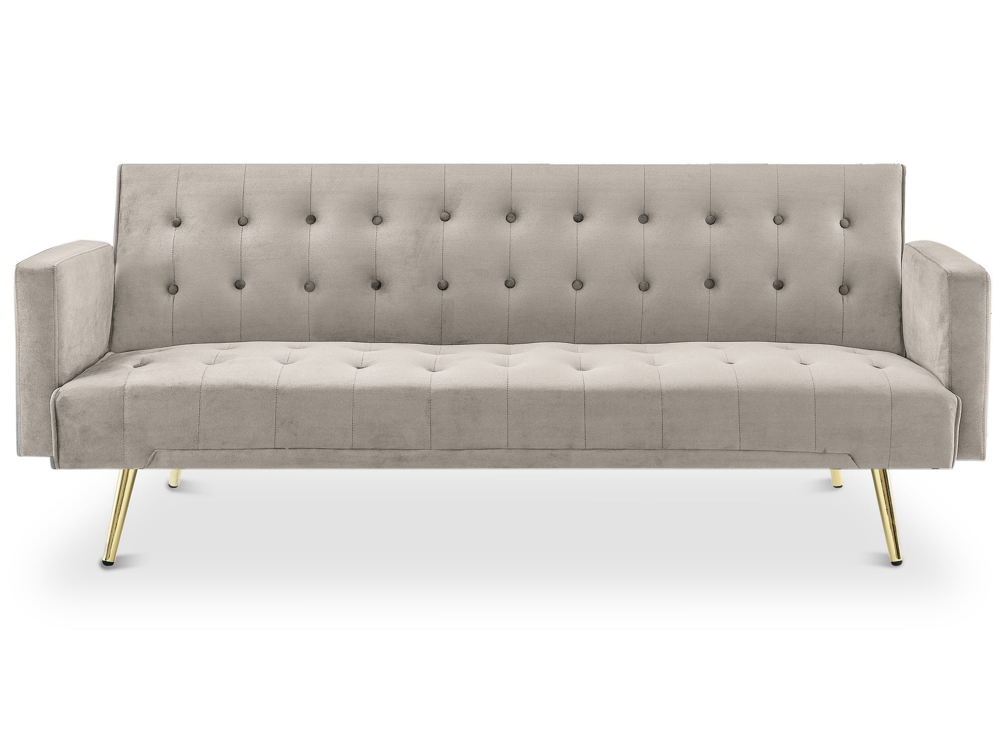 Divano Click Clac in velluto beige con gambe in metallo dorato CHICAGO