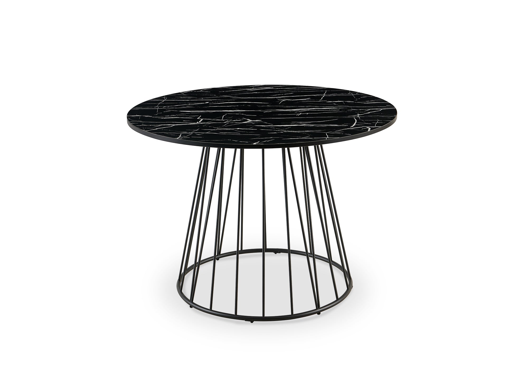 Table à manger ronde effet marbre noir pied en métal noir STELLA