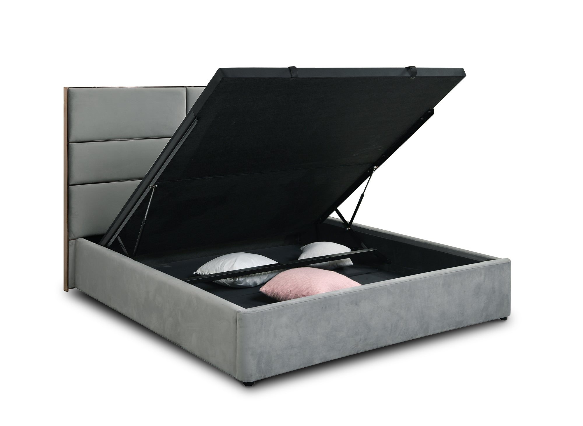 Letto contenitore di design in velluto grigio DAVINA 180 x 200 cm