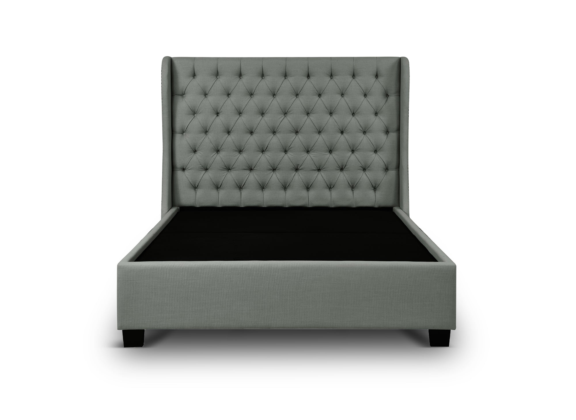 Lit coffre capitonné en tissu lin gris FLORINE 180 x 200 cm