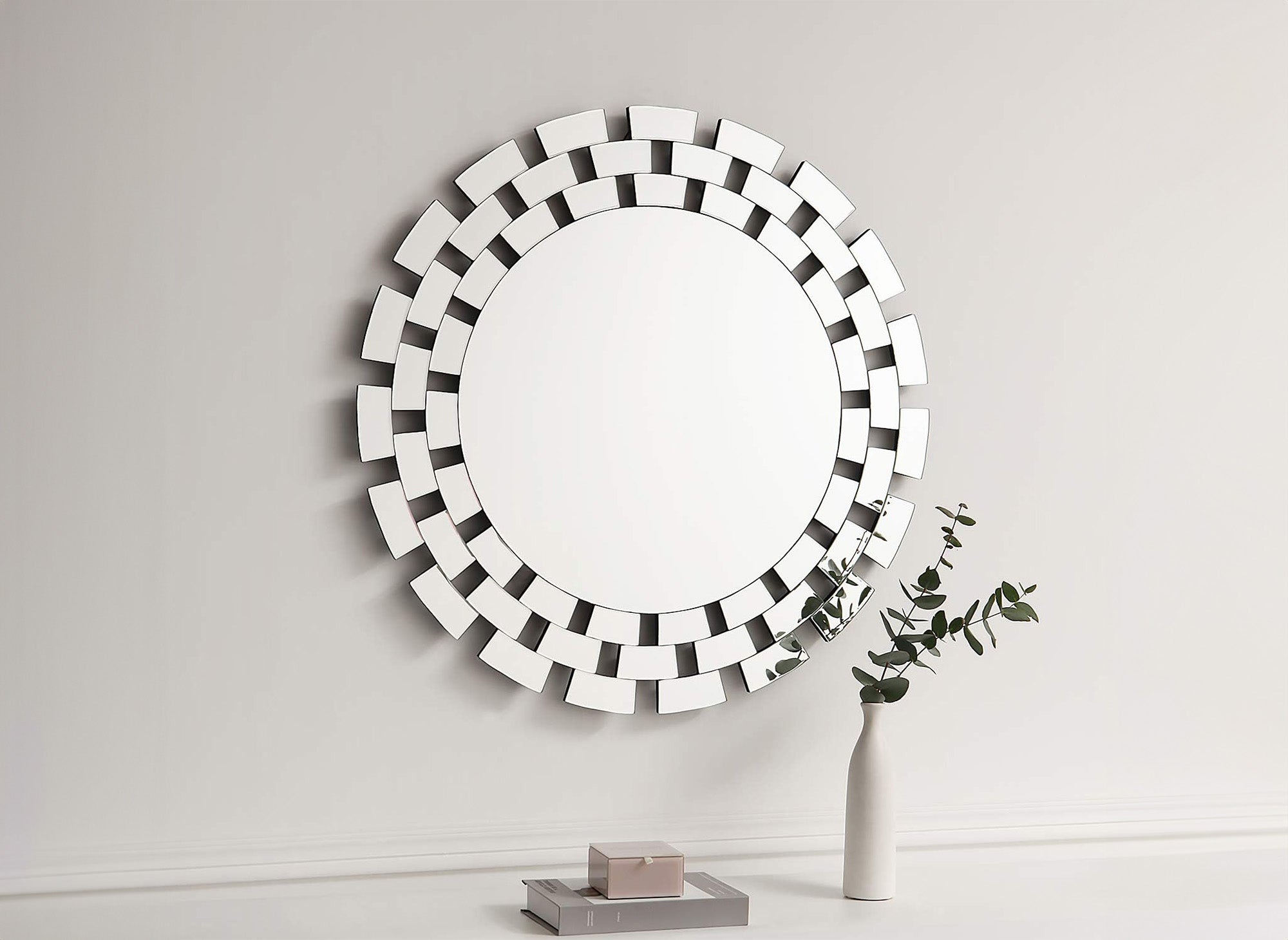 Miroir mural rond argenté 90 cm ALBA
