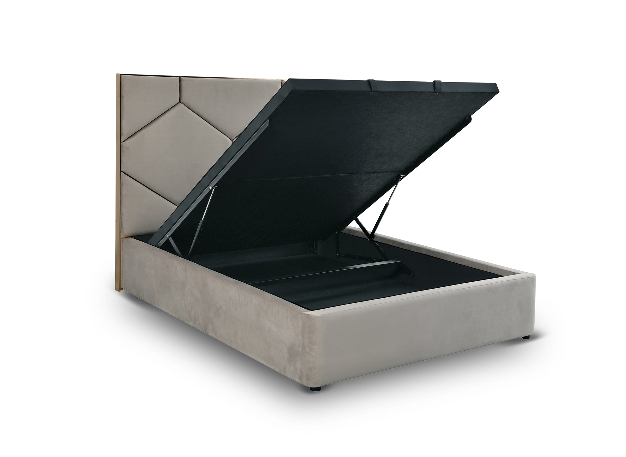 Letto contenitore con testiera di design in velluto tortora LARA 140 x 190 cm