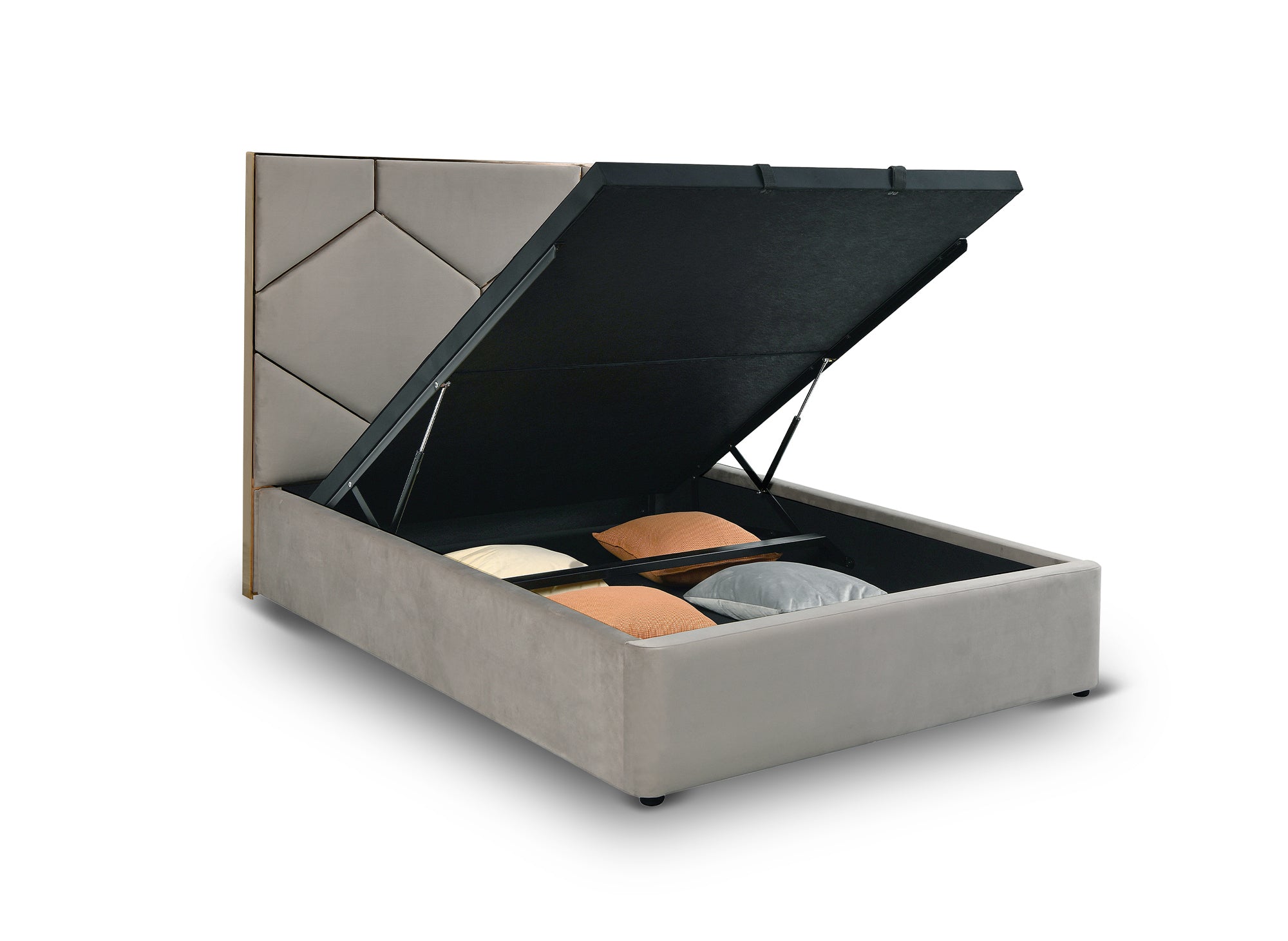 Letto contenitore con testiera di design in velluto tortora LARA 140 x 190 cm