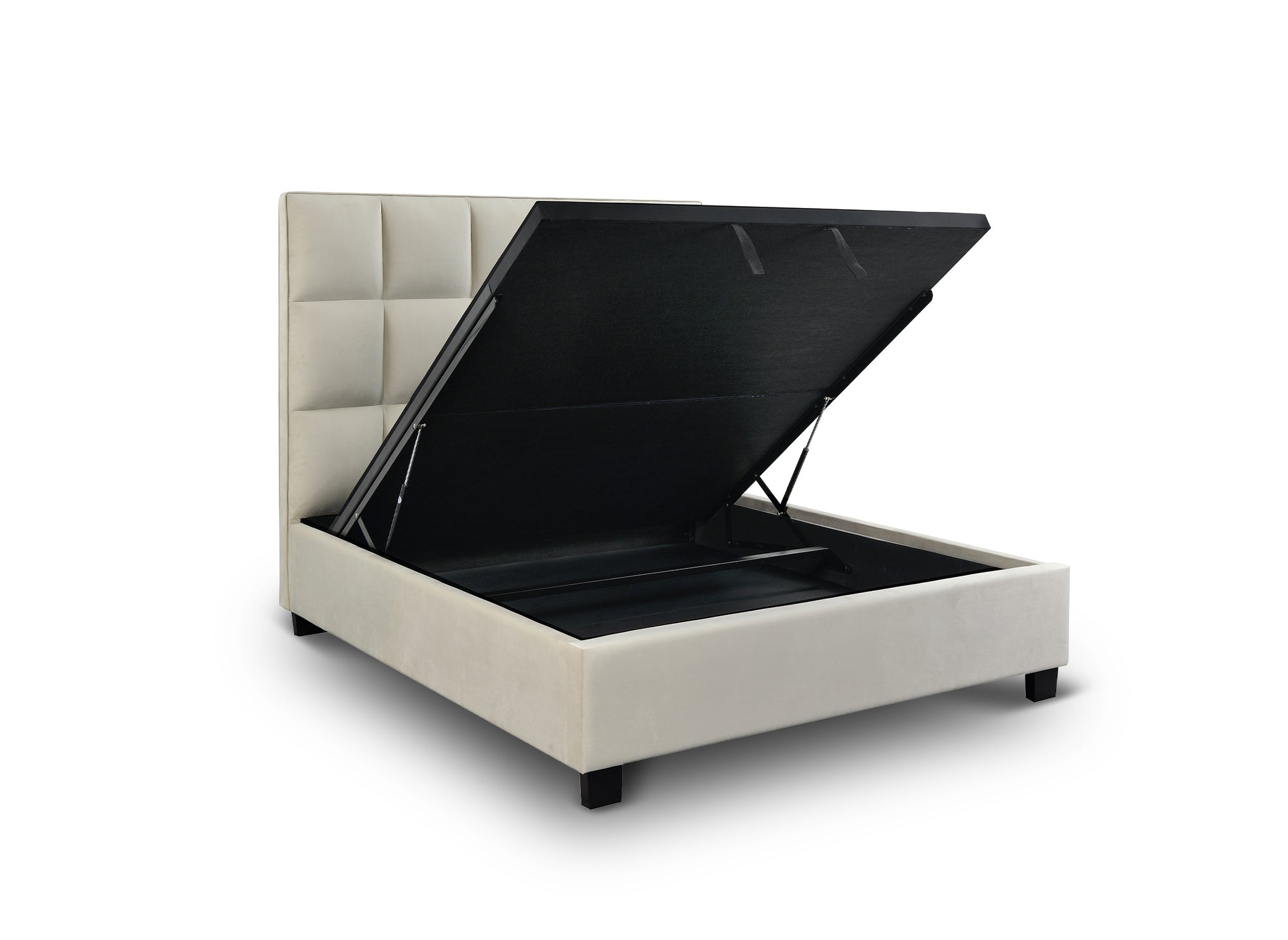 Letto contenitore design CAROLINE in velluto beige 160 x 200 cm