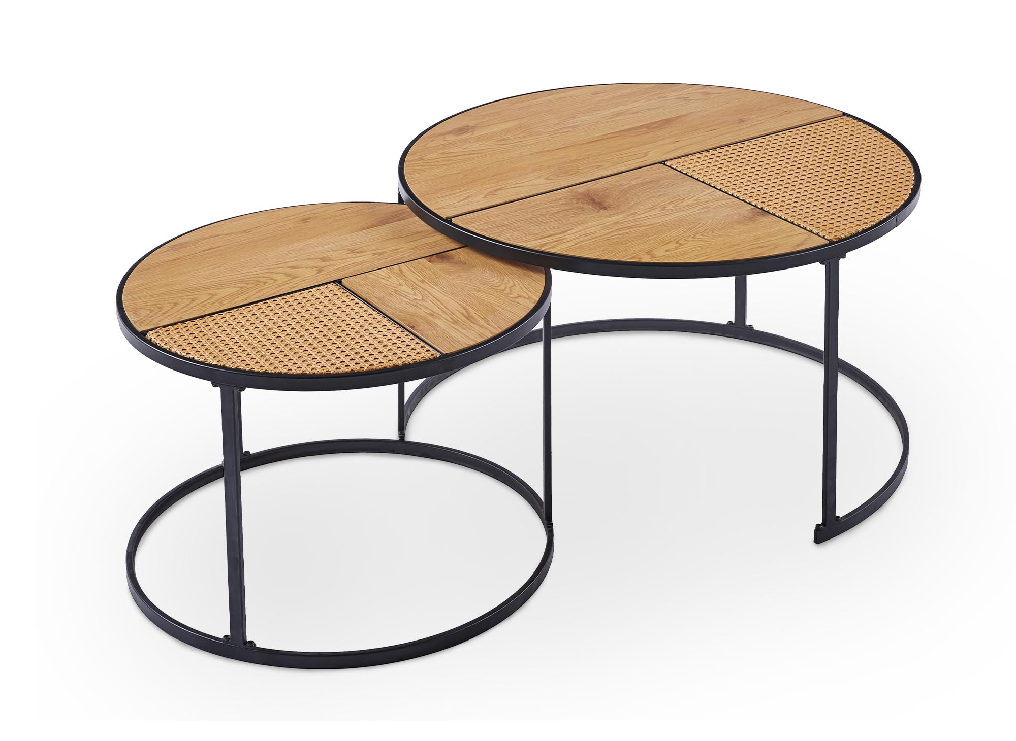 Lot de 2 tables basses gigognes rondes effet rotin JOTA