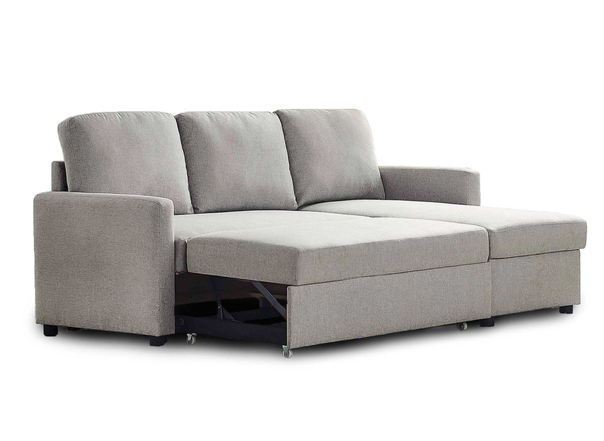 Canapé d'angle réversible convertible coffre de rangement en tissu gris ADAM