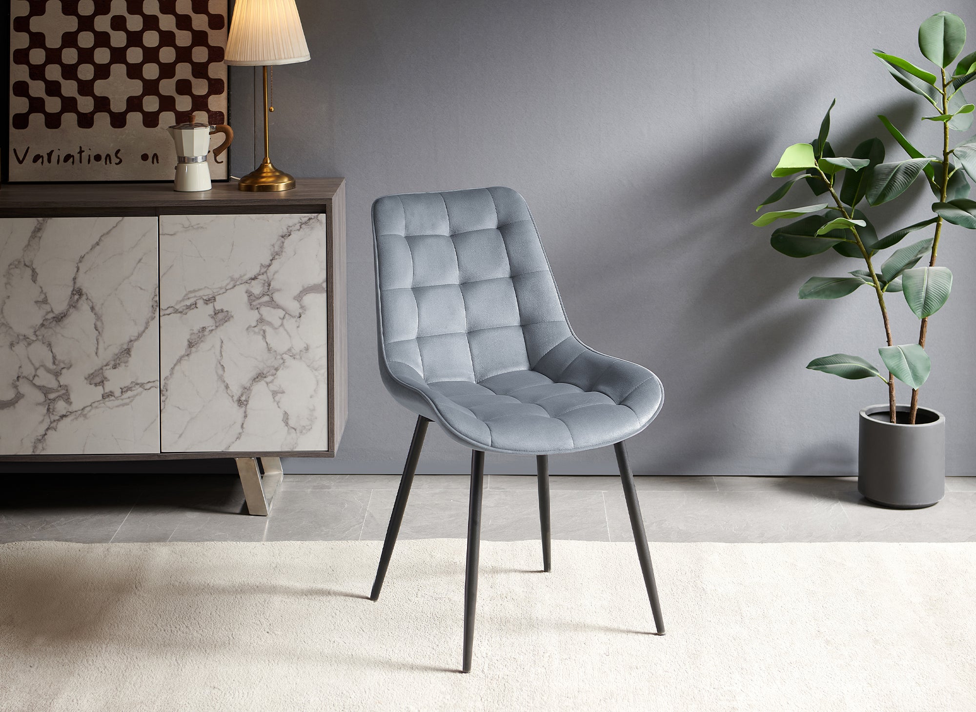 Lot de 4 chaises capitonnées en velours gris SOREN