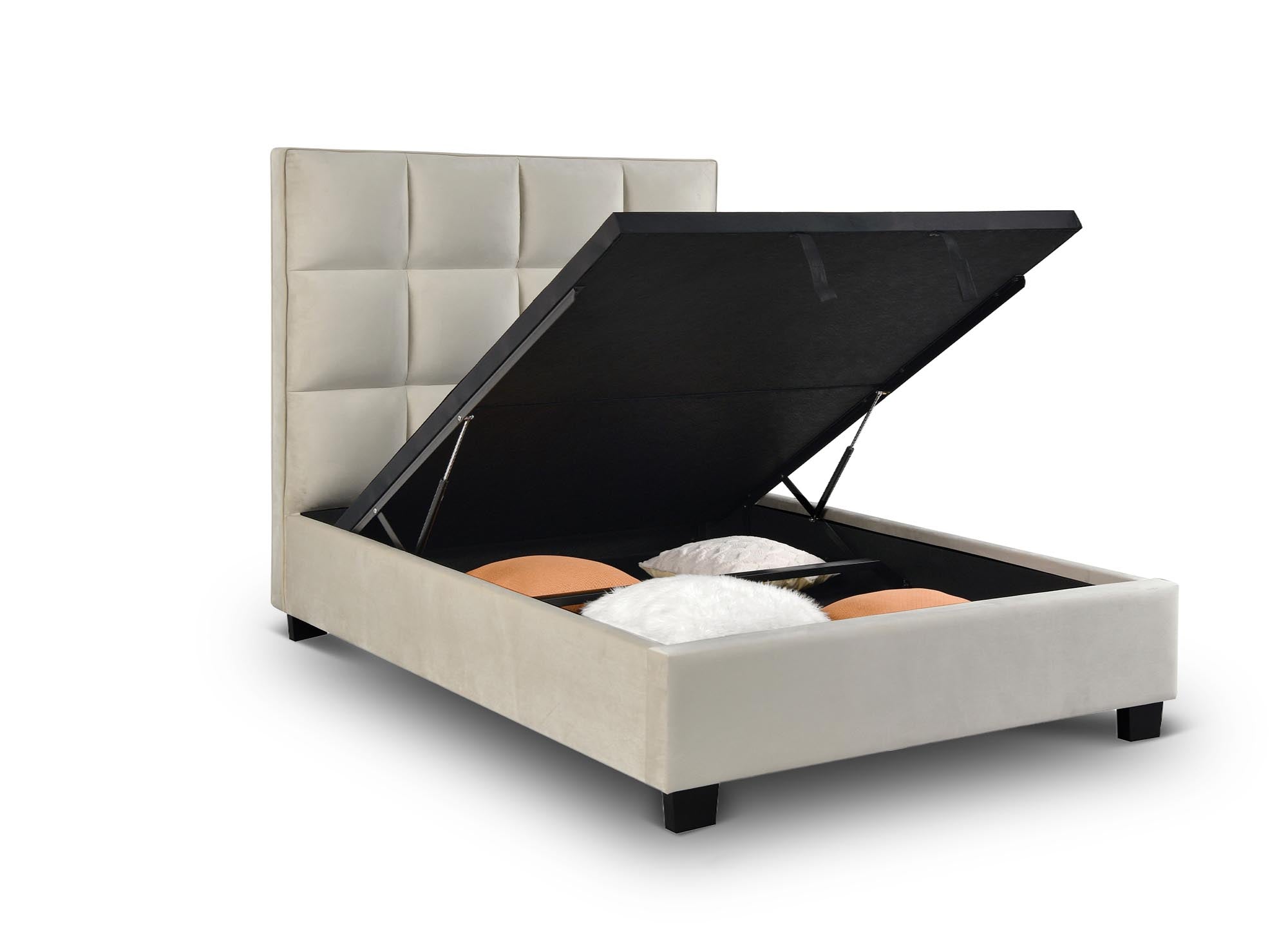 Letto contenitore design in velluto beige CAROLINE 140 x 190 cm