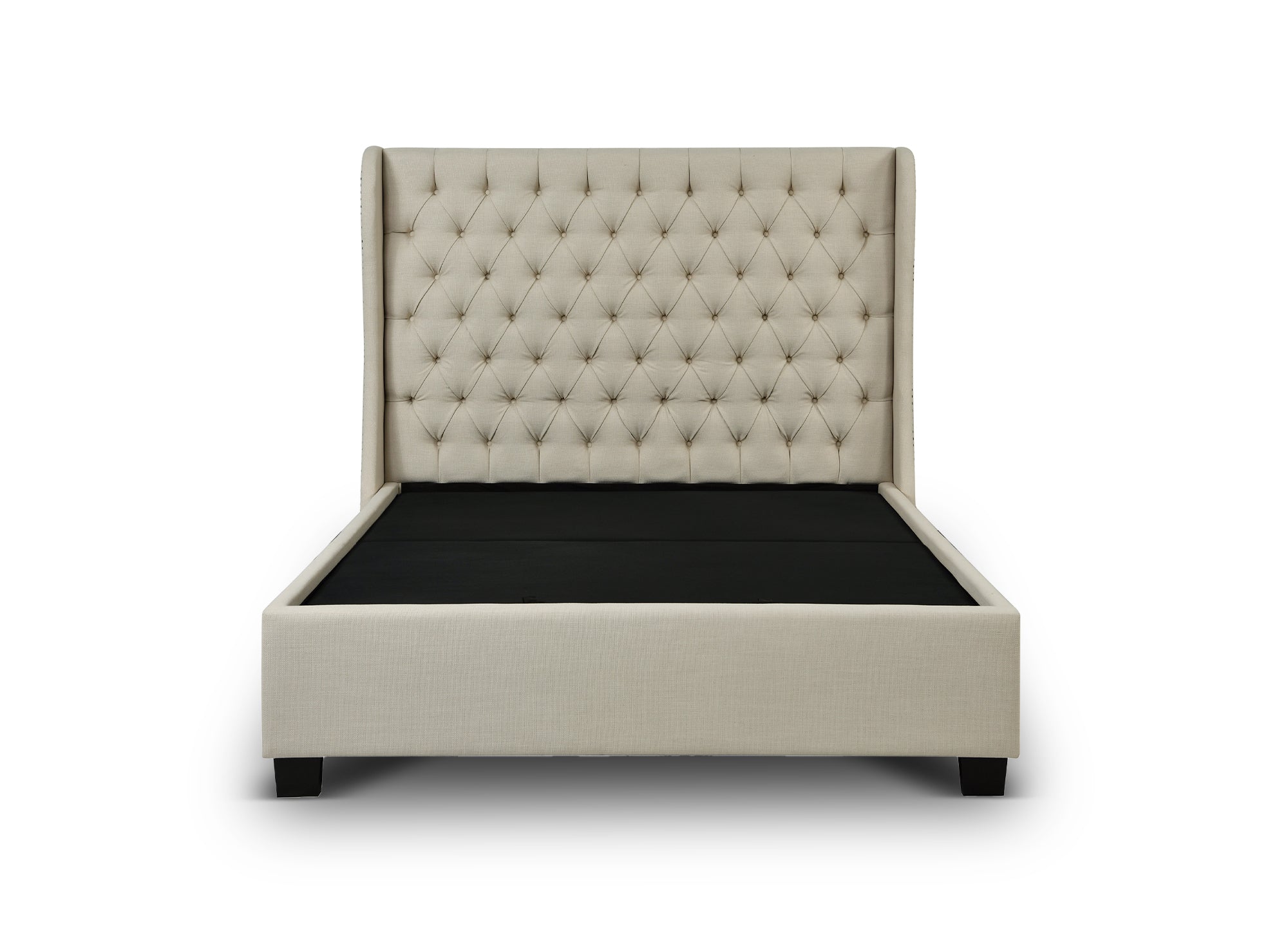 Lit coffre capitonné en tissu lin beige FLORINE 140 x 190 cm