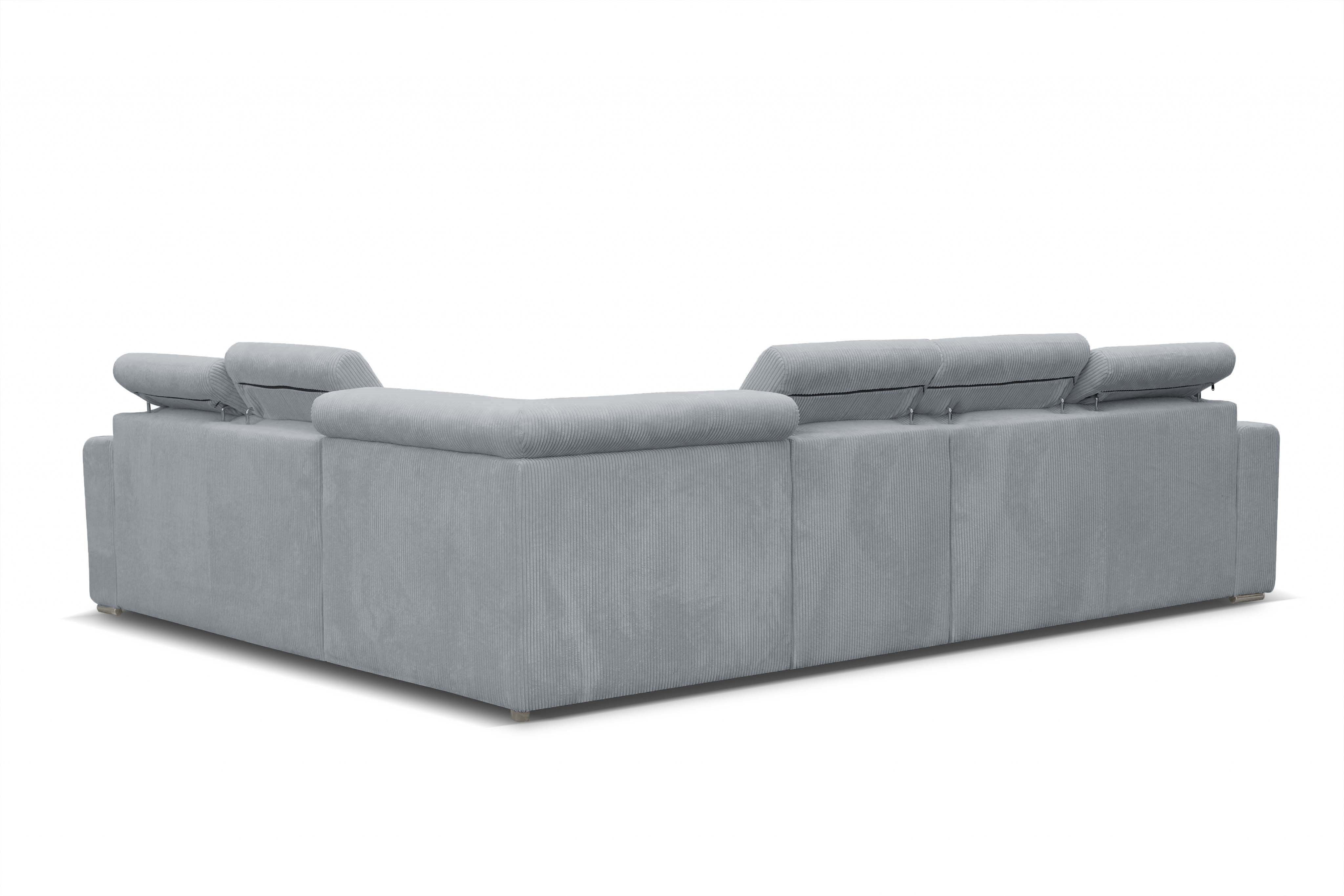 Canapé d'angle convertible et réversible en velours côtelé gris clair MERYL XL