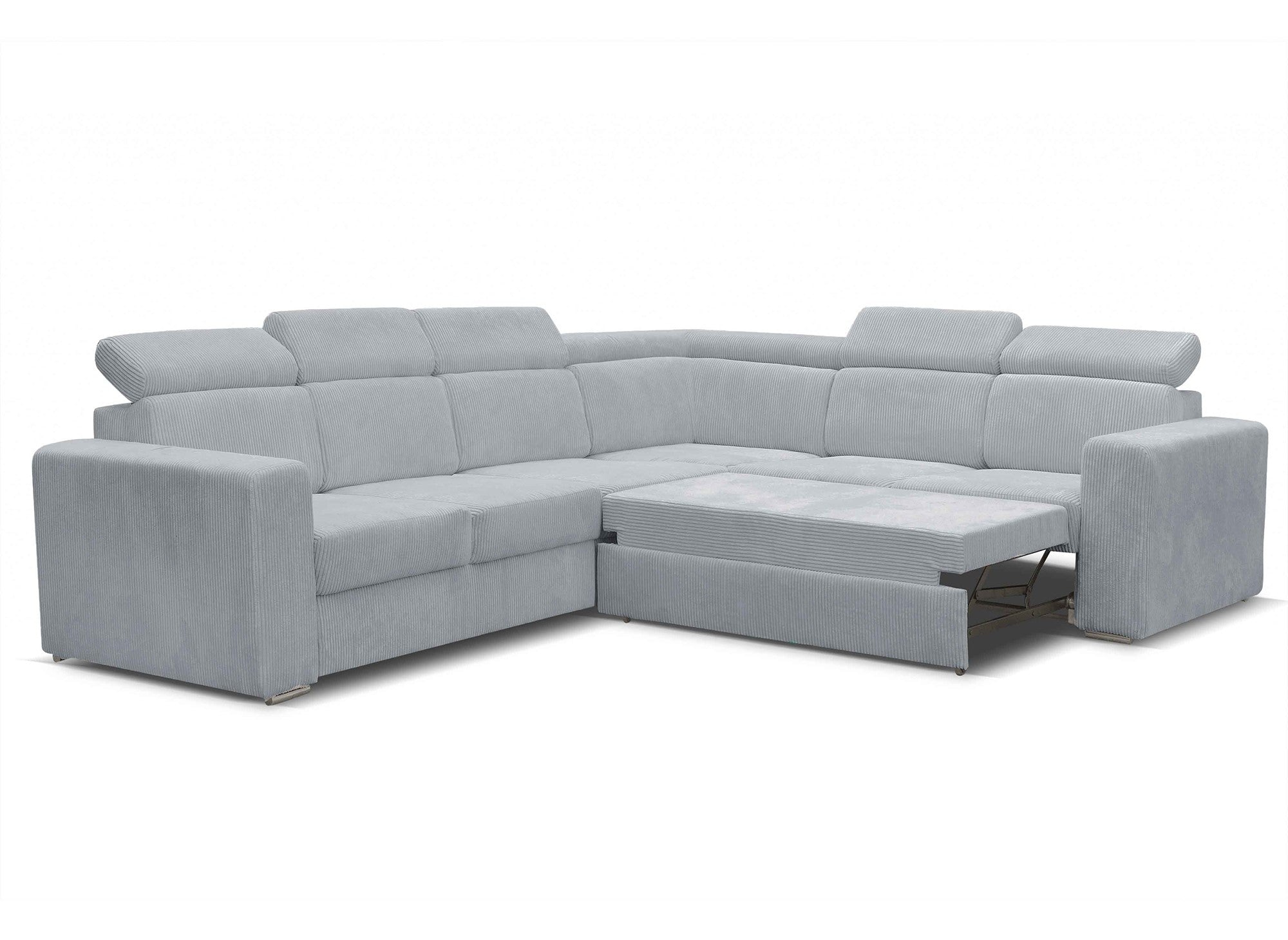 Canapé d'angle convertible et réversible en velours côtelé gris clair MERYL XL