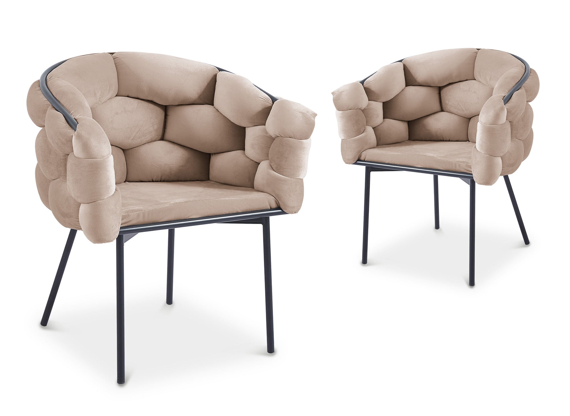 Lot de 2 chaises en velours taupe pieds en métal noir CHARLOTTE