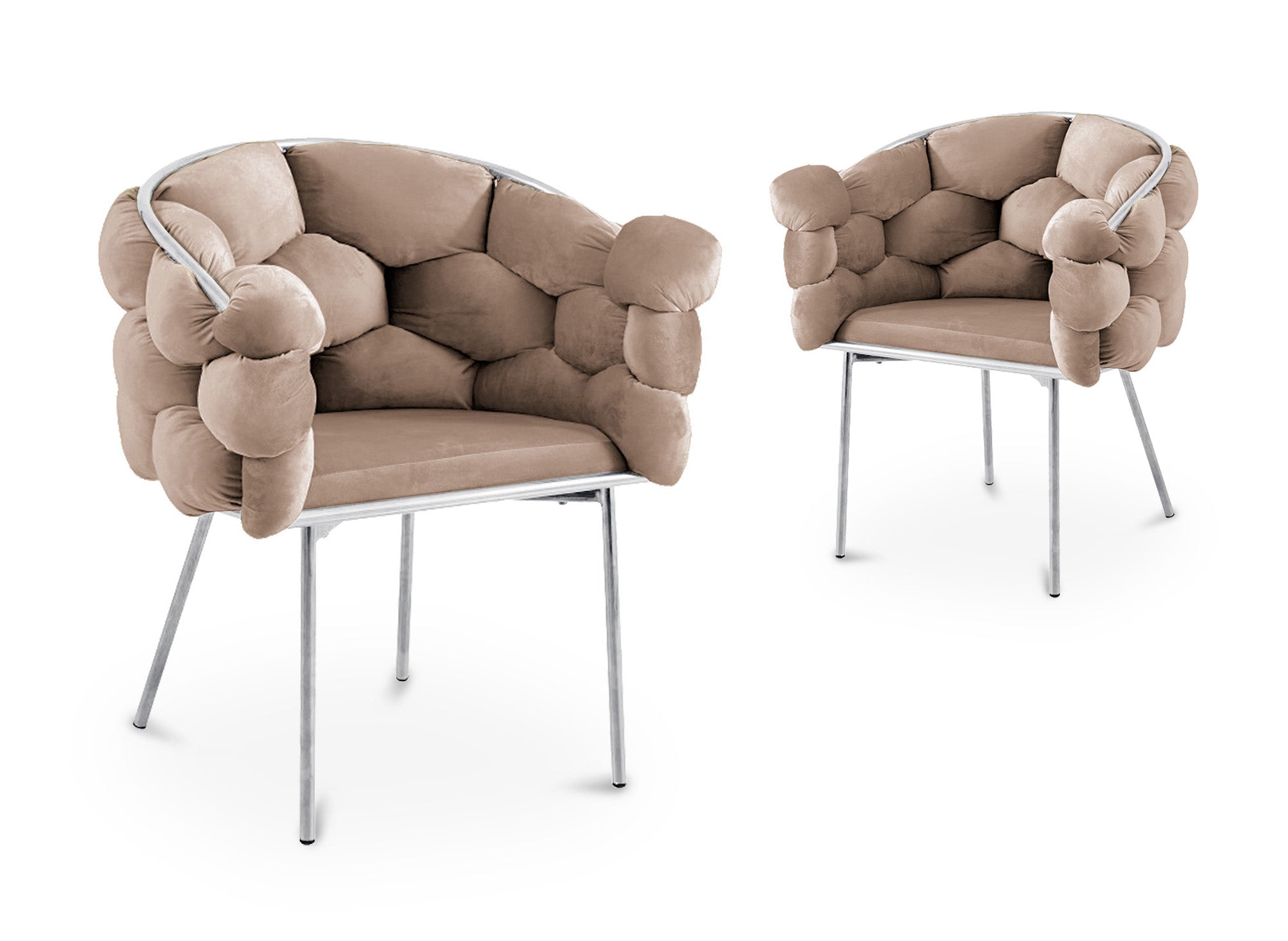 Lot de 2 chaises en velours beige pieds en métal argenté CHARLOTTE