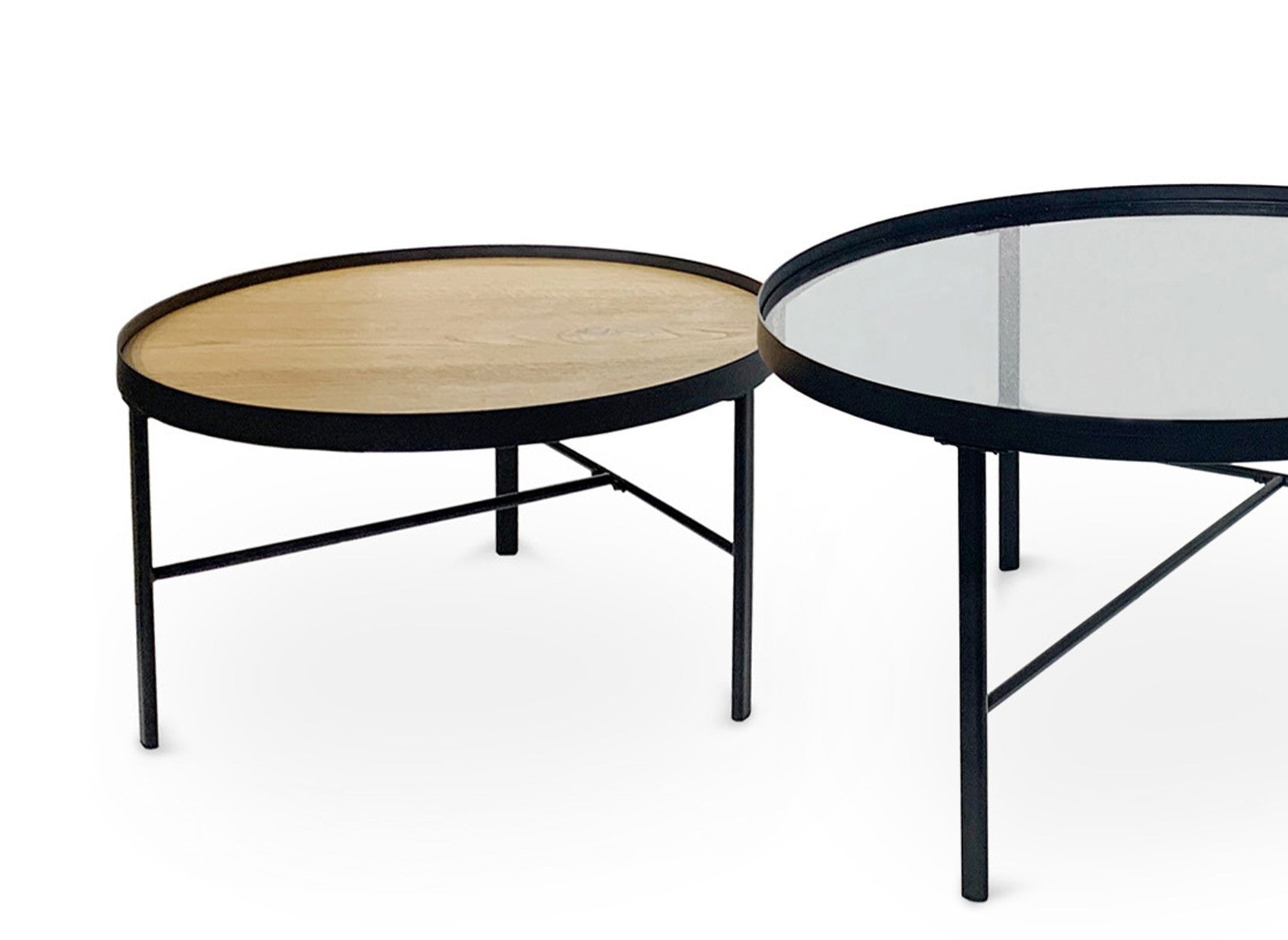 Lot de 3 tables basses rondes en bois et verre RIONA