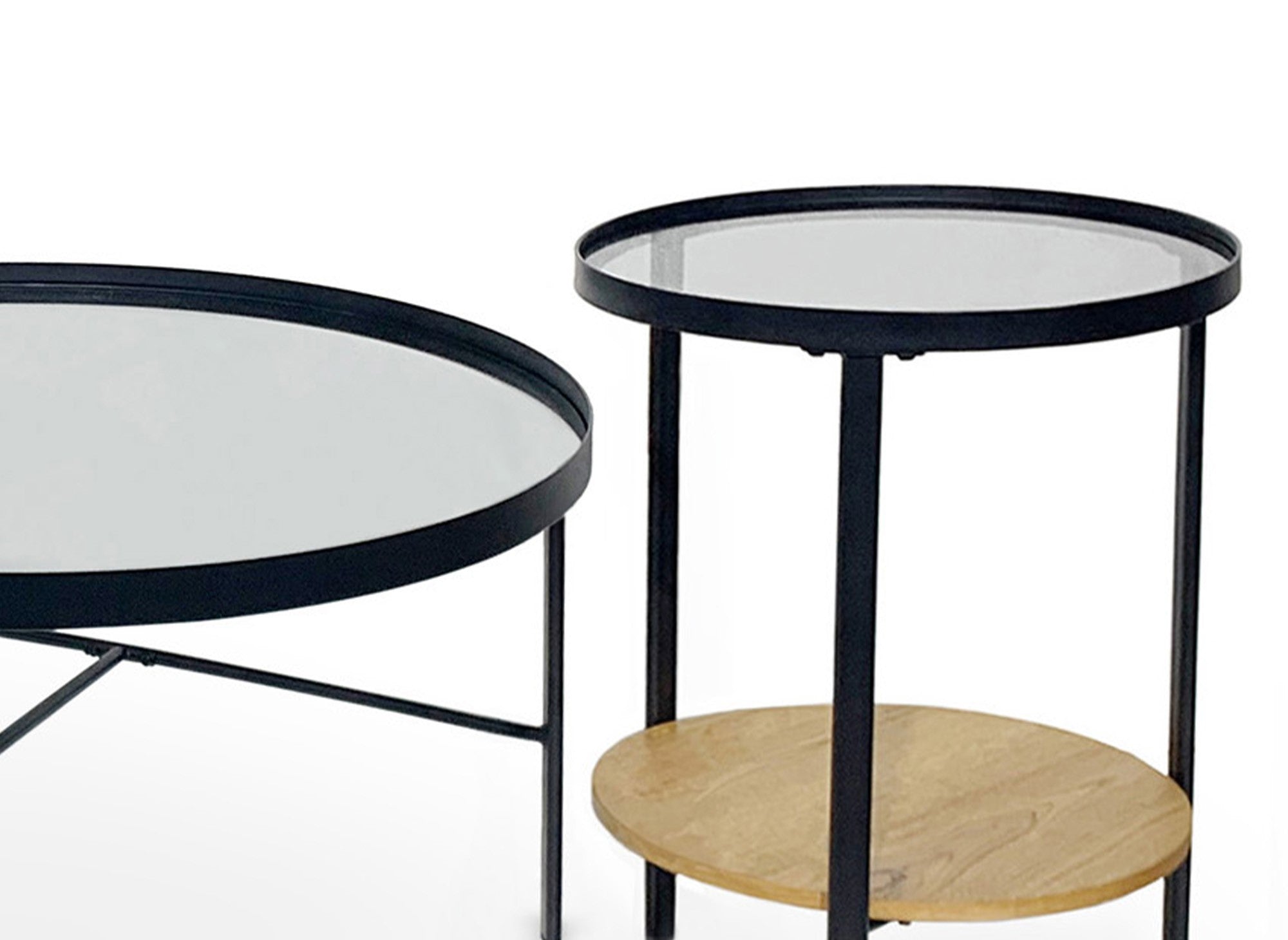 Lot de 3 tables basses rondes en bois et verre RIONA