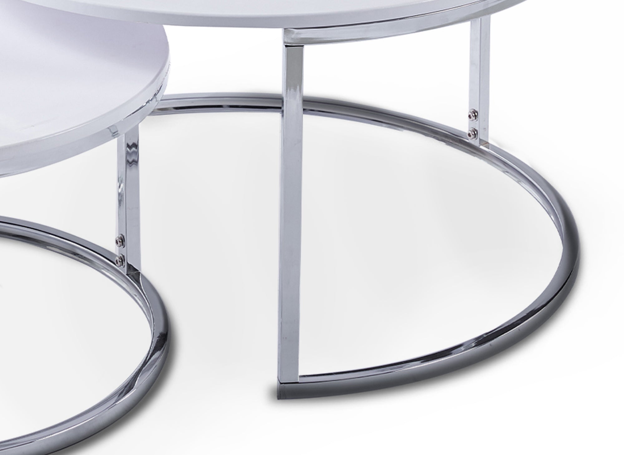 Lot de 2 tables basses gigognes rondes blanches pieds chromés RONY