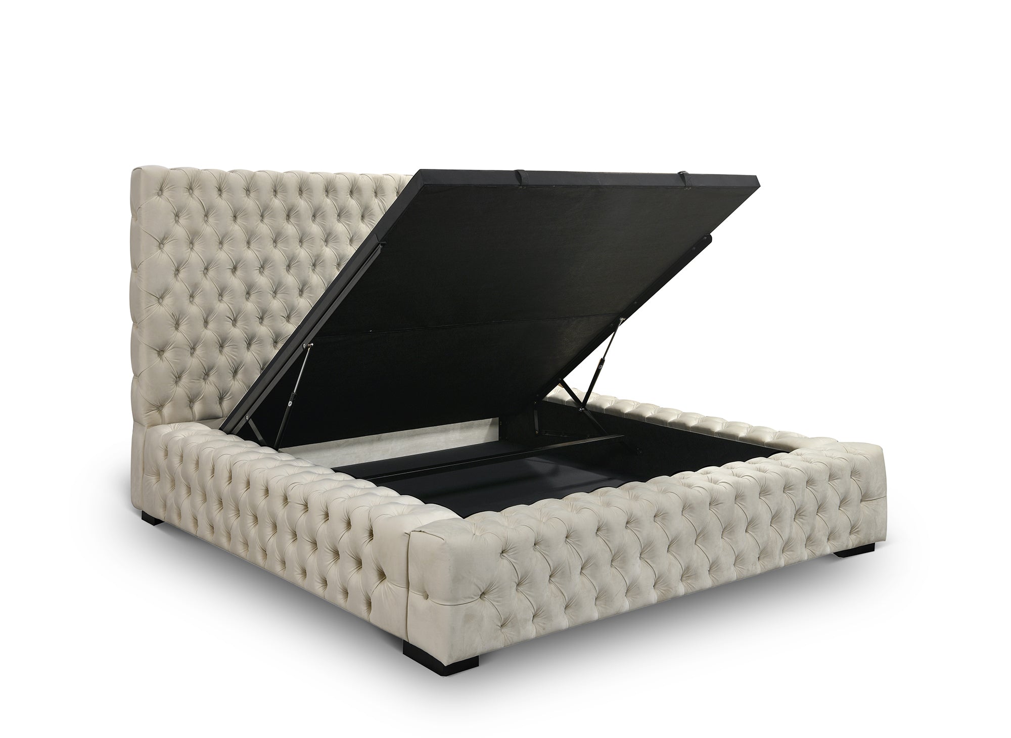 Letto contenitore imbottito in velluto beige IDALINE 140 x 190 cm