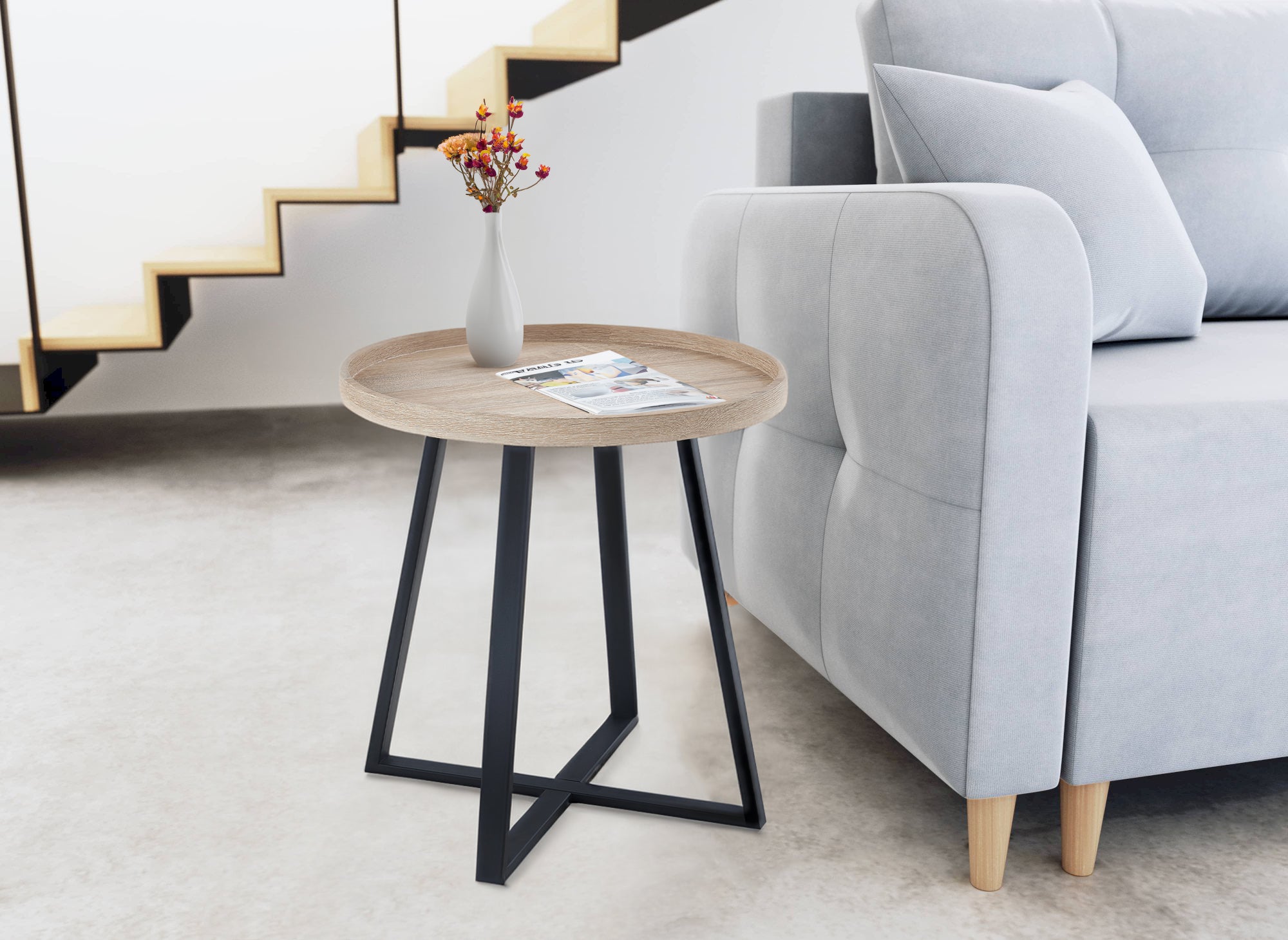 Table d'appoint ronde en bois et pieds en métal noir BRIYA