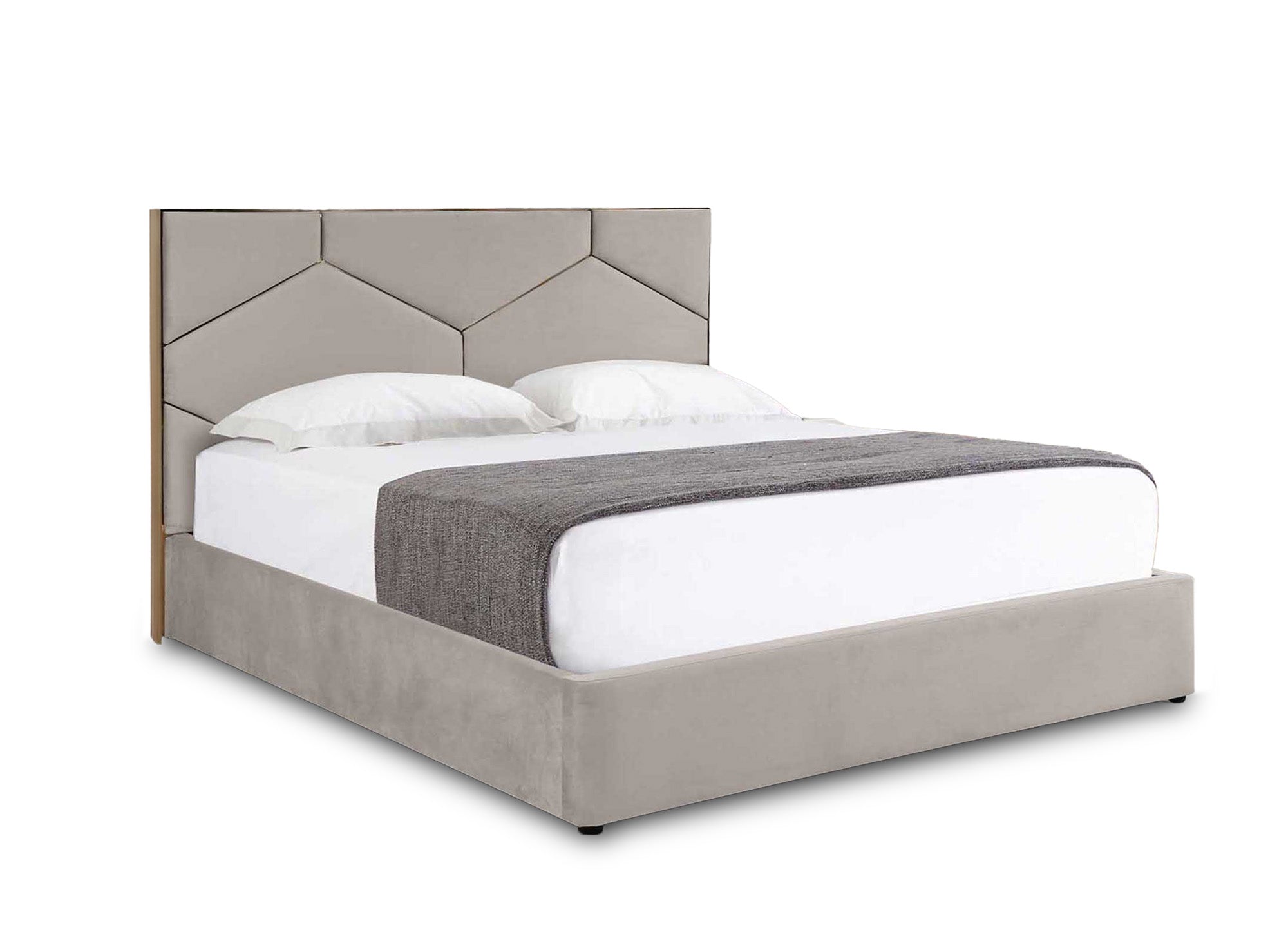 Letto contenitore con testiera di design in velluto tortora LARA 140 x 190 cm