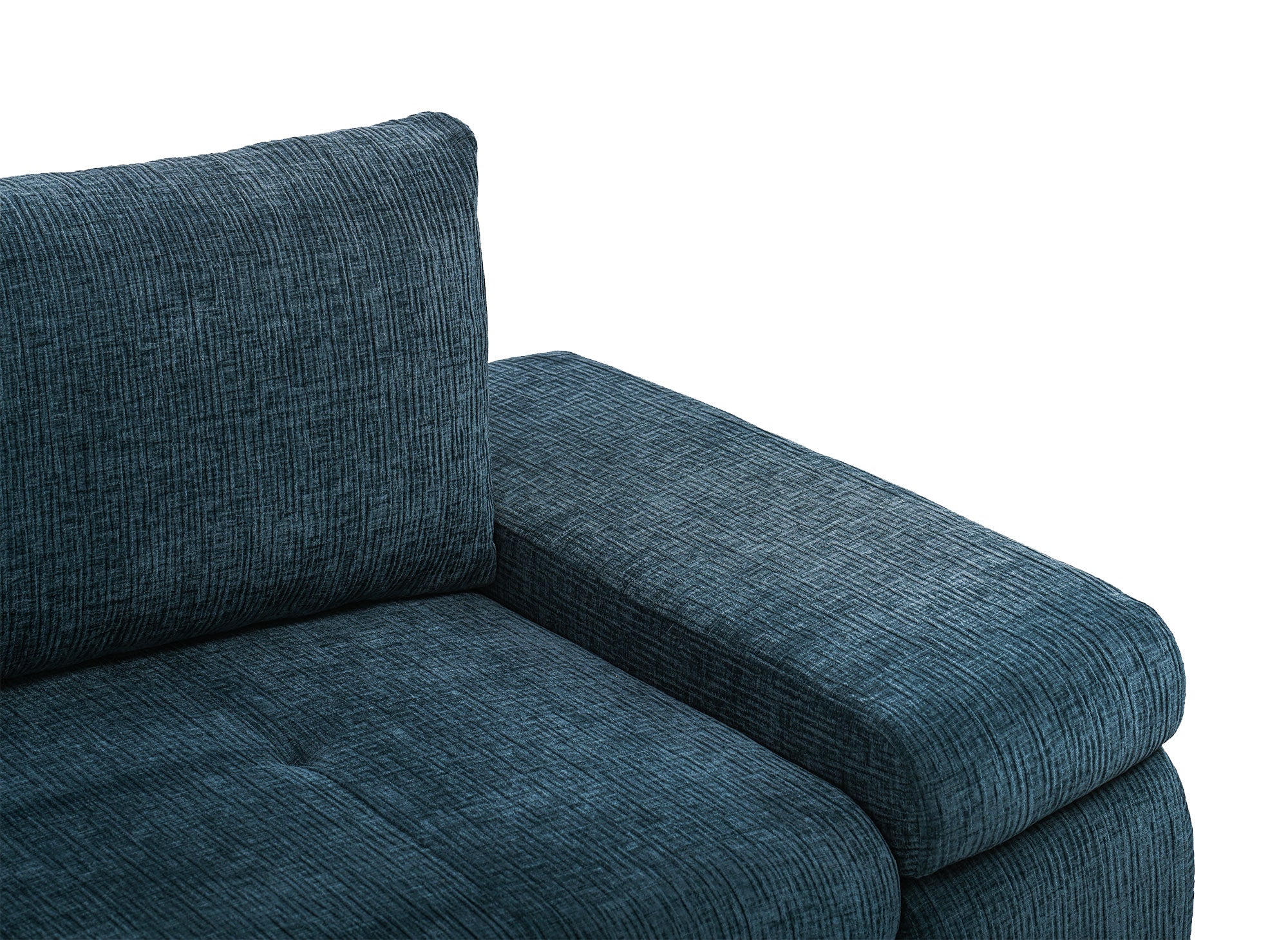 Canapé d'angle convertible réversible avec coffre en velours chiné bleu pétrole SOLEA