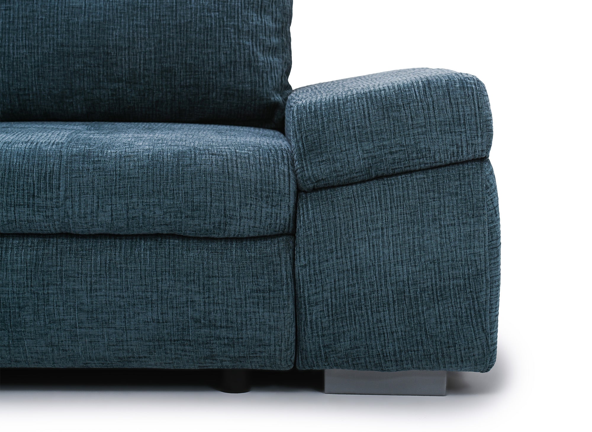 Canapé d'angle convertible réversible avec coffre en velours chiné bleu pétrole SOLEA