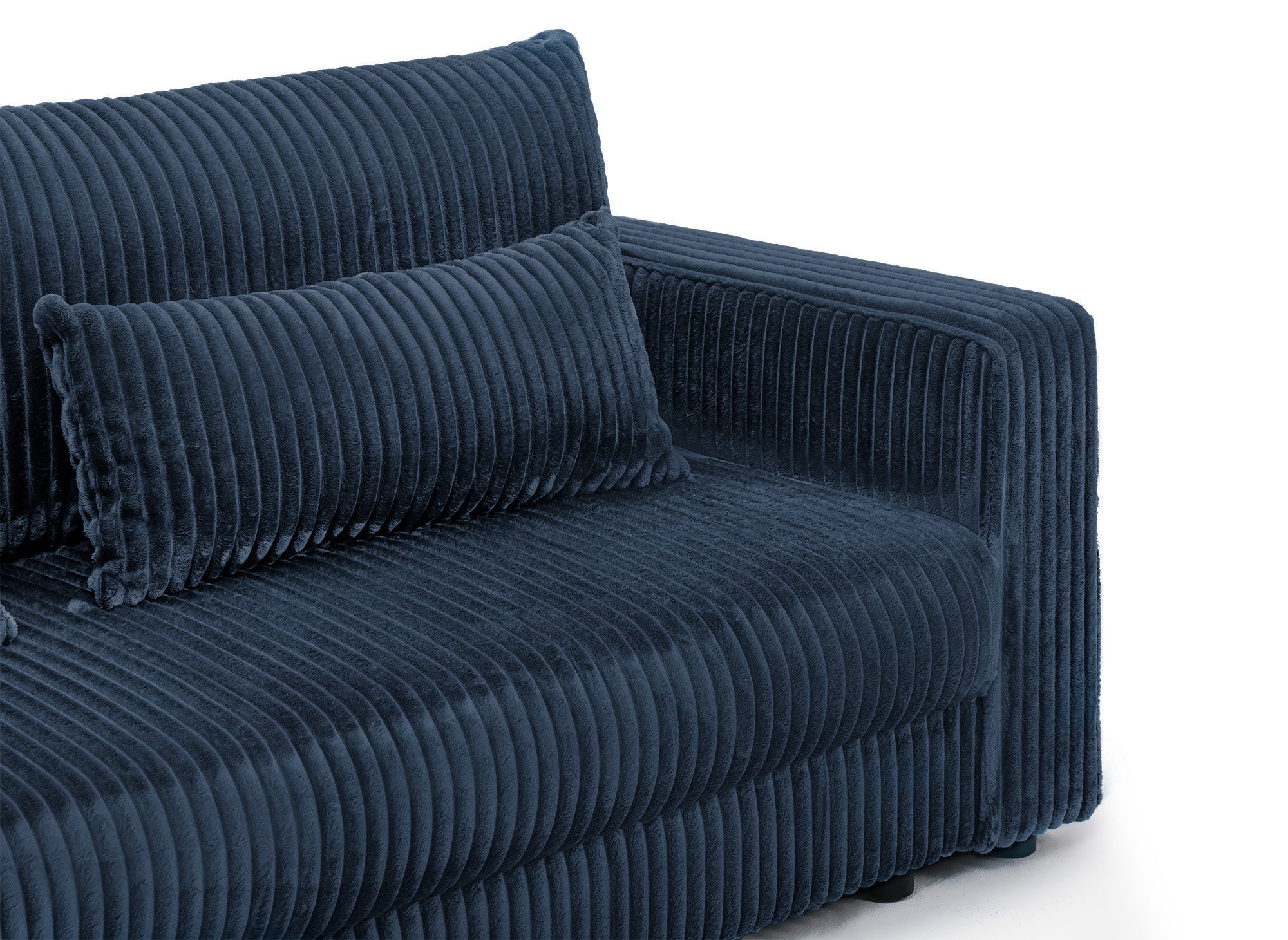 Canapé convertible 3 places avec coffre en velours côtelé épais bleu ZURIA