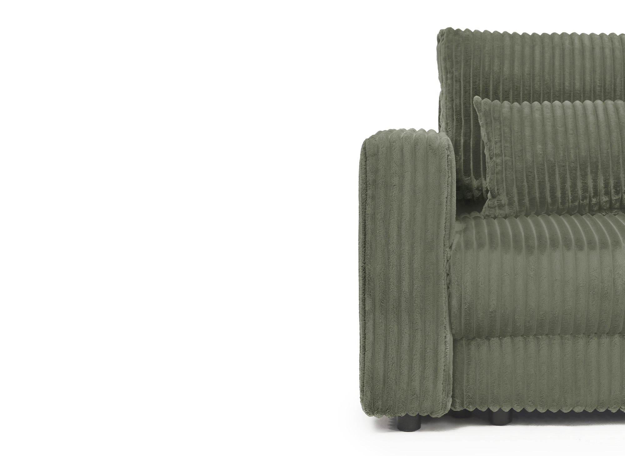 Divano trasformabile a 3 posti con cassapanca in spesso velluto a coste verde kaki ZURIA