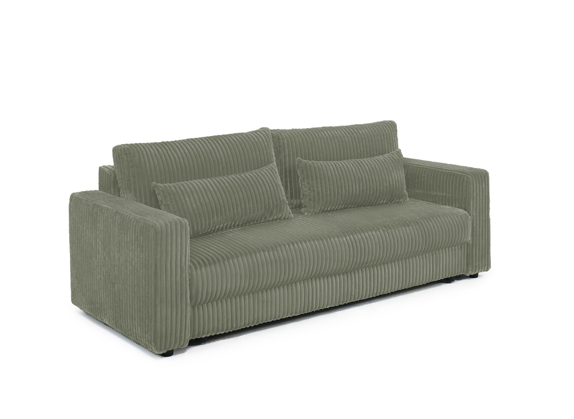 Divano trasformabile a 3 posti con cassapanca in spesso velluto a coste verde kaki ZURIA