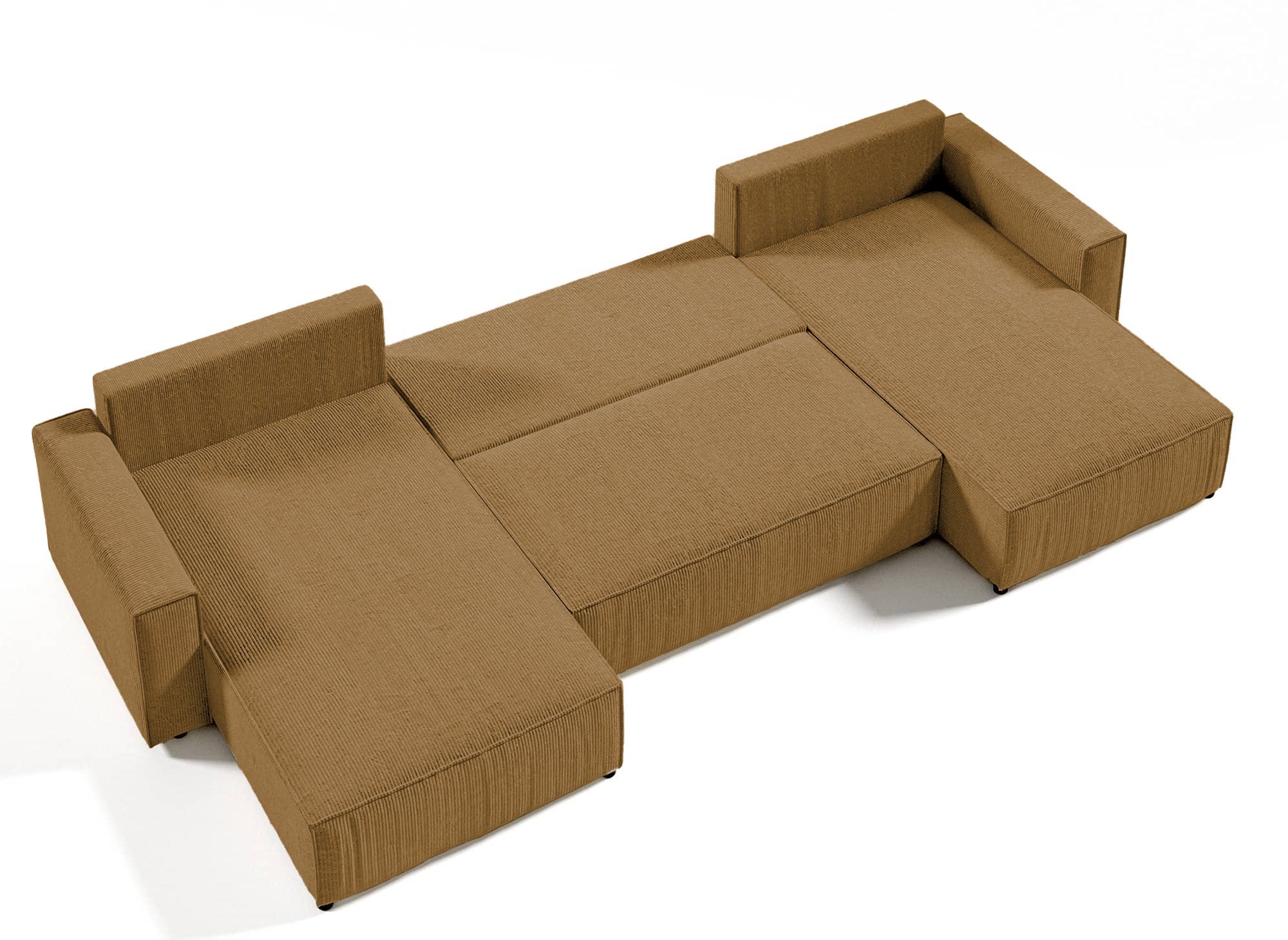 Canapé panoramique convertible avec coffre en velours cotelé moutarde - JADE