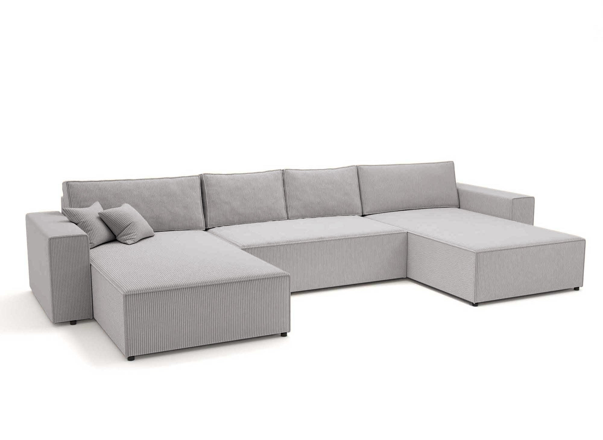 Canapé panoramique convertible avec coffre en velours cotelé gris clair - JADE