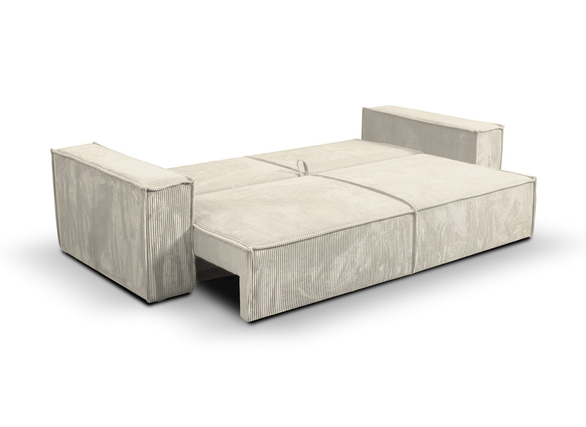 Divano trasformabile a 3 posti con cassapanca in velluto a coste beige JADE