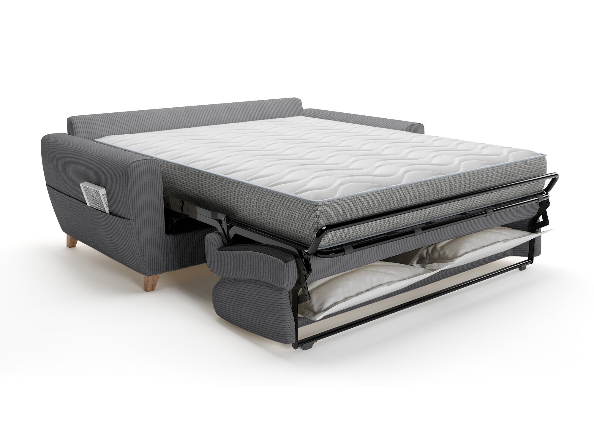 Canapé convertible 3 places en velours côtelé gris foncé avec matelas 18cm TOBIAS