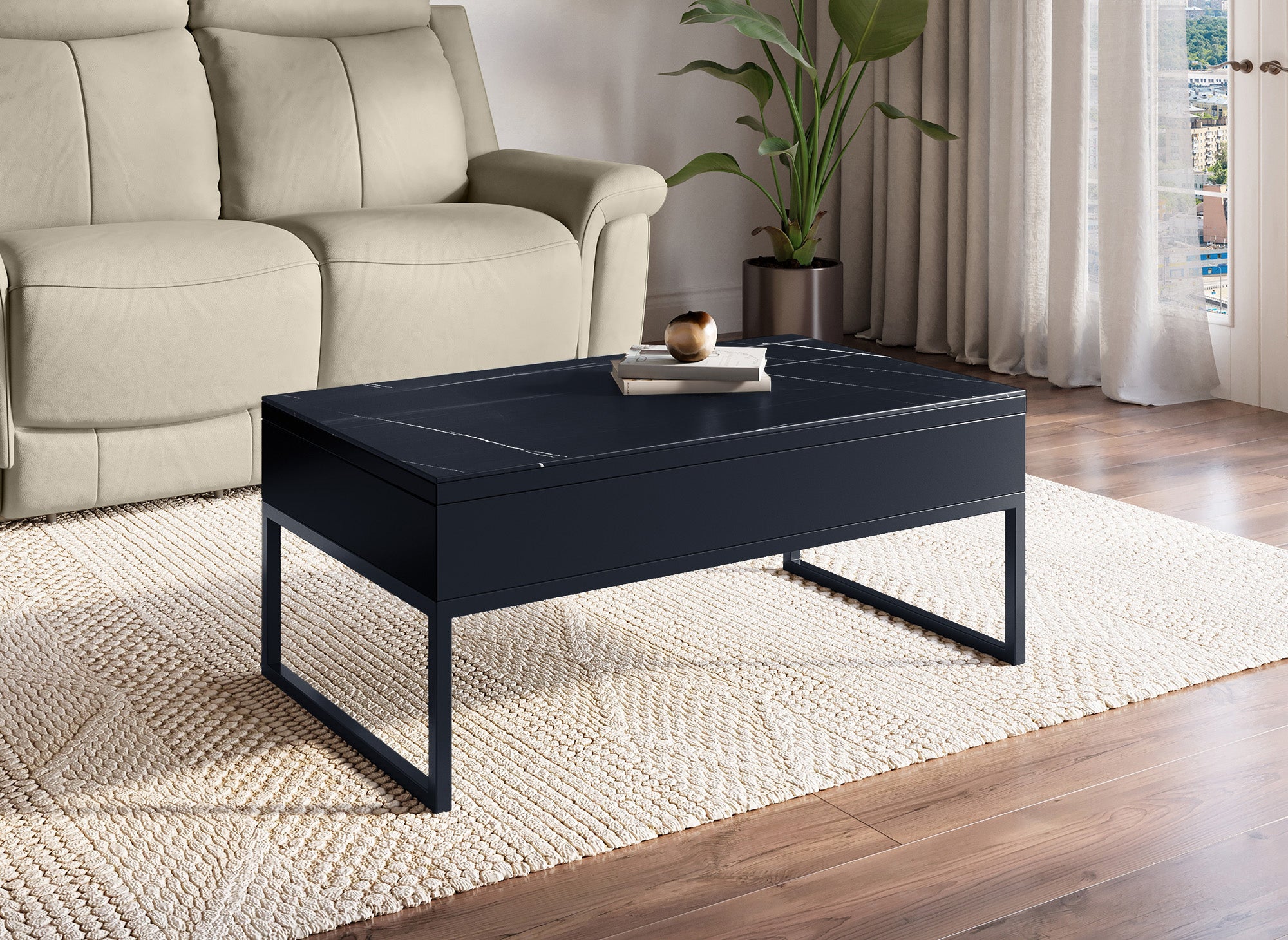 Table basse design avec plateau relevable en céramique noir MARIE