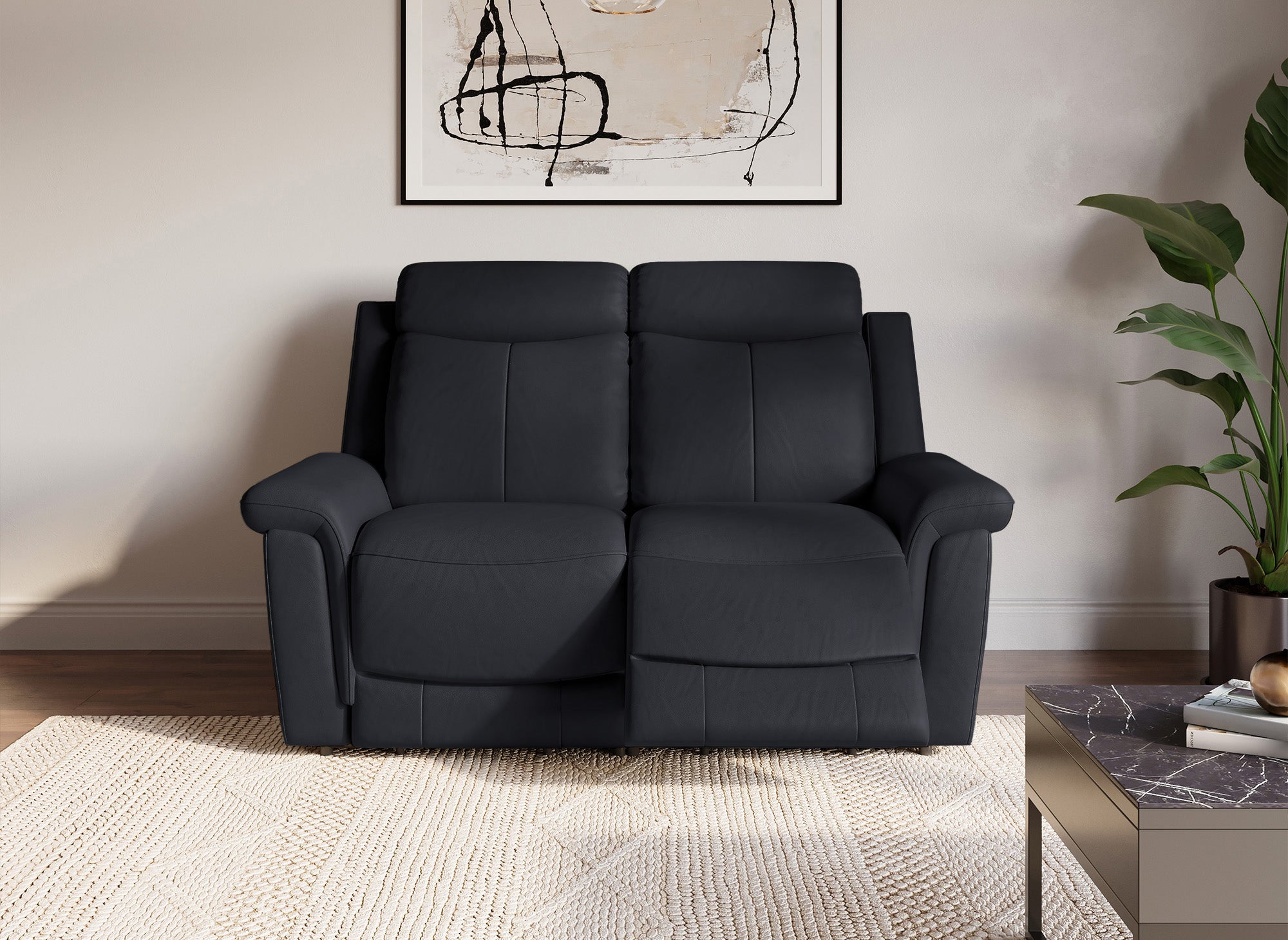 Canapé 2 places relax électrique en cuir noir ERNEST