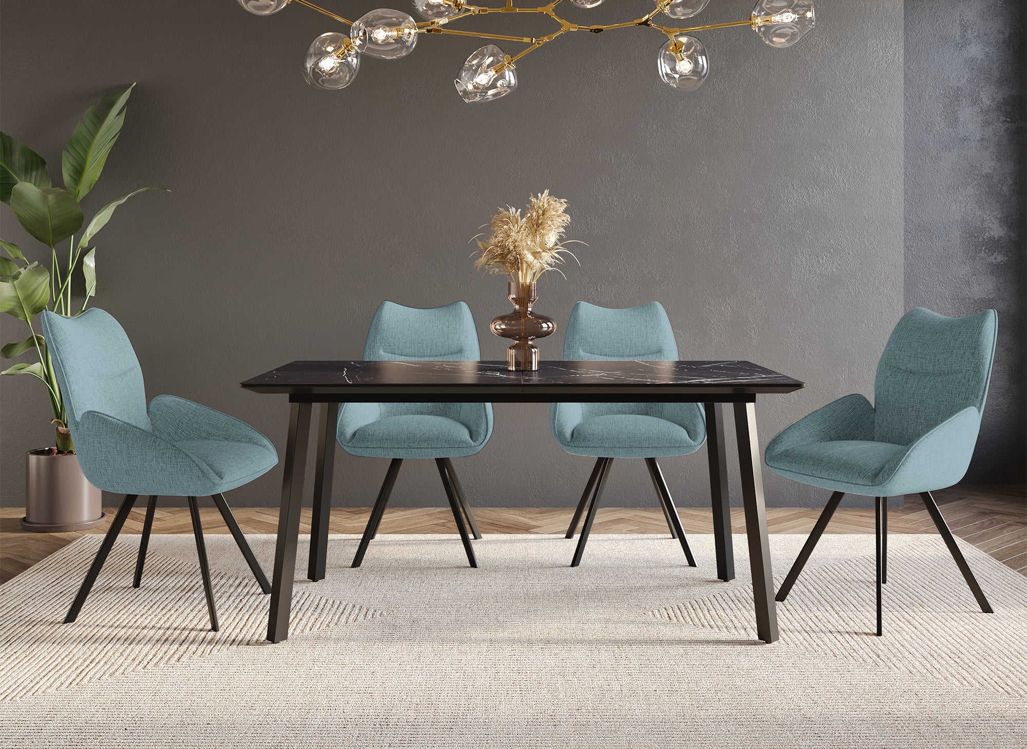 Chaise pivotante avec accoudoirs en tissu vert d'eau TALIA