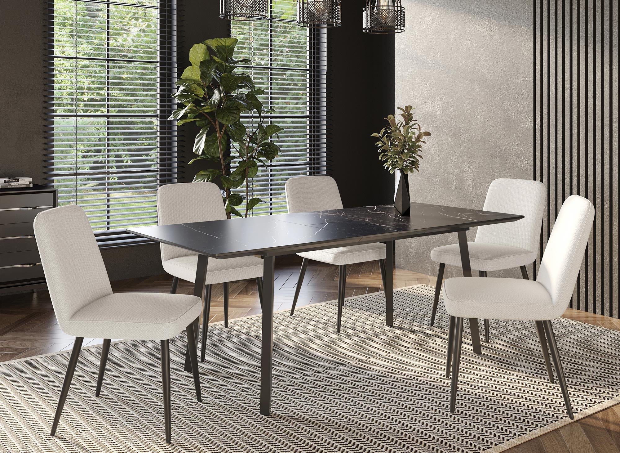 Lot de 2 chaises de repas en tissu lin beige KINSEY