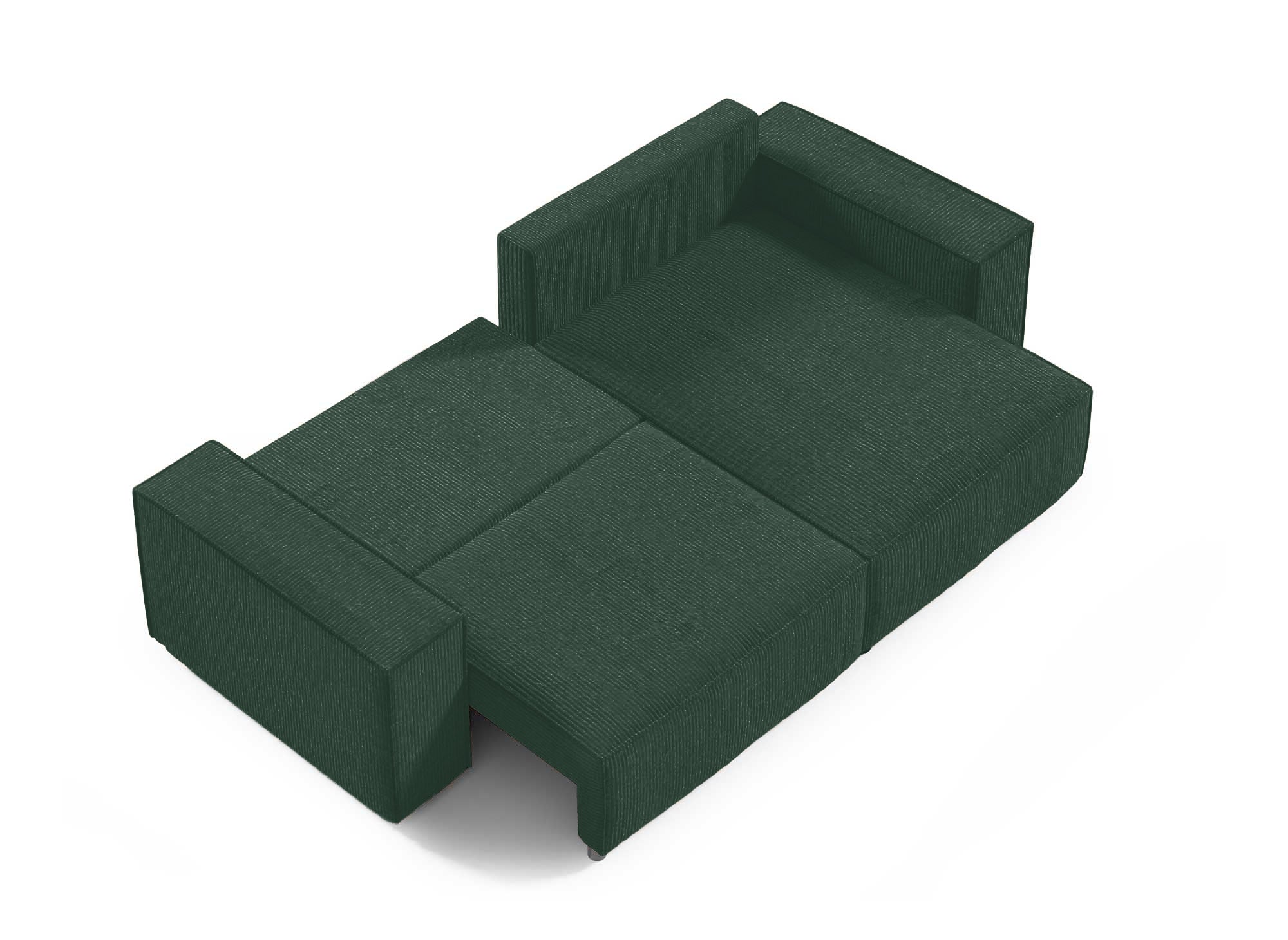 Canapé d'angle convertible et réversible avec coffre en velours côtelé vert JADE MINI
