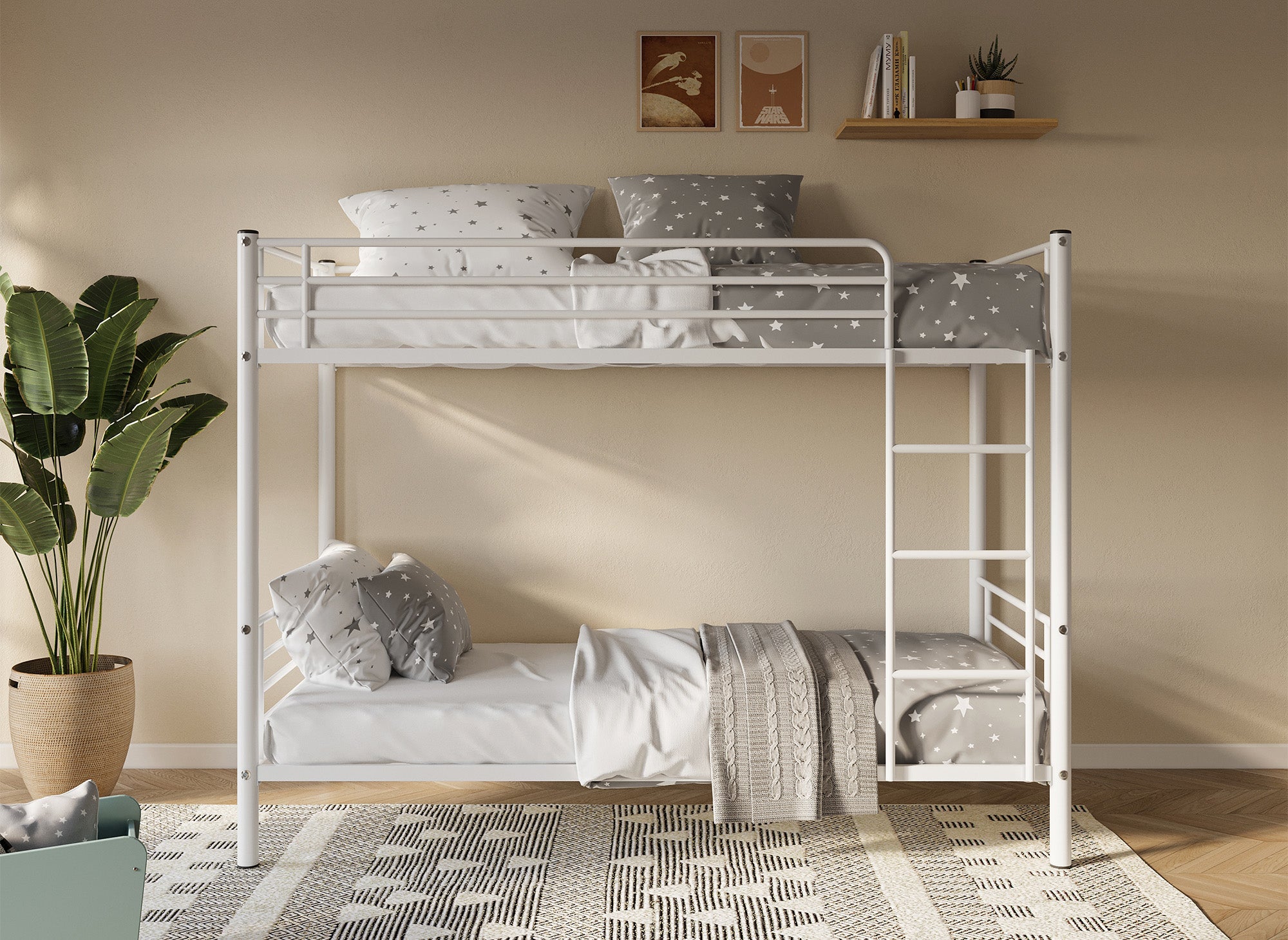 Lit superposé TWINS en métal blanc 90 X 190 cm + sommiers