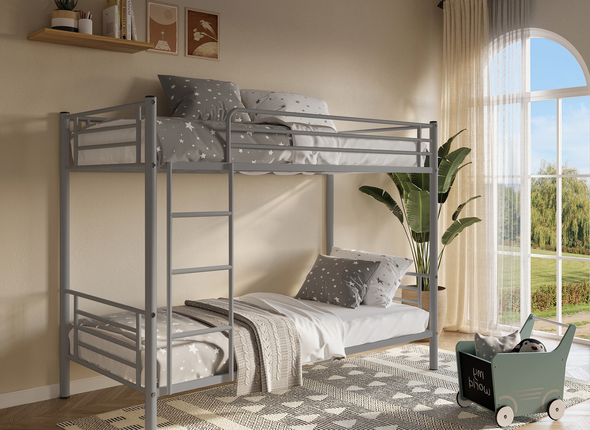 Lit superposé TWINS en métal gris 90 X 190 cm + sommiers