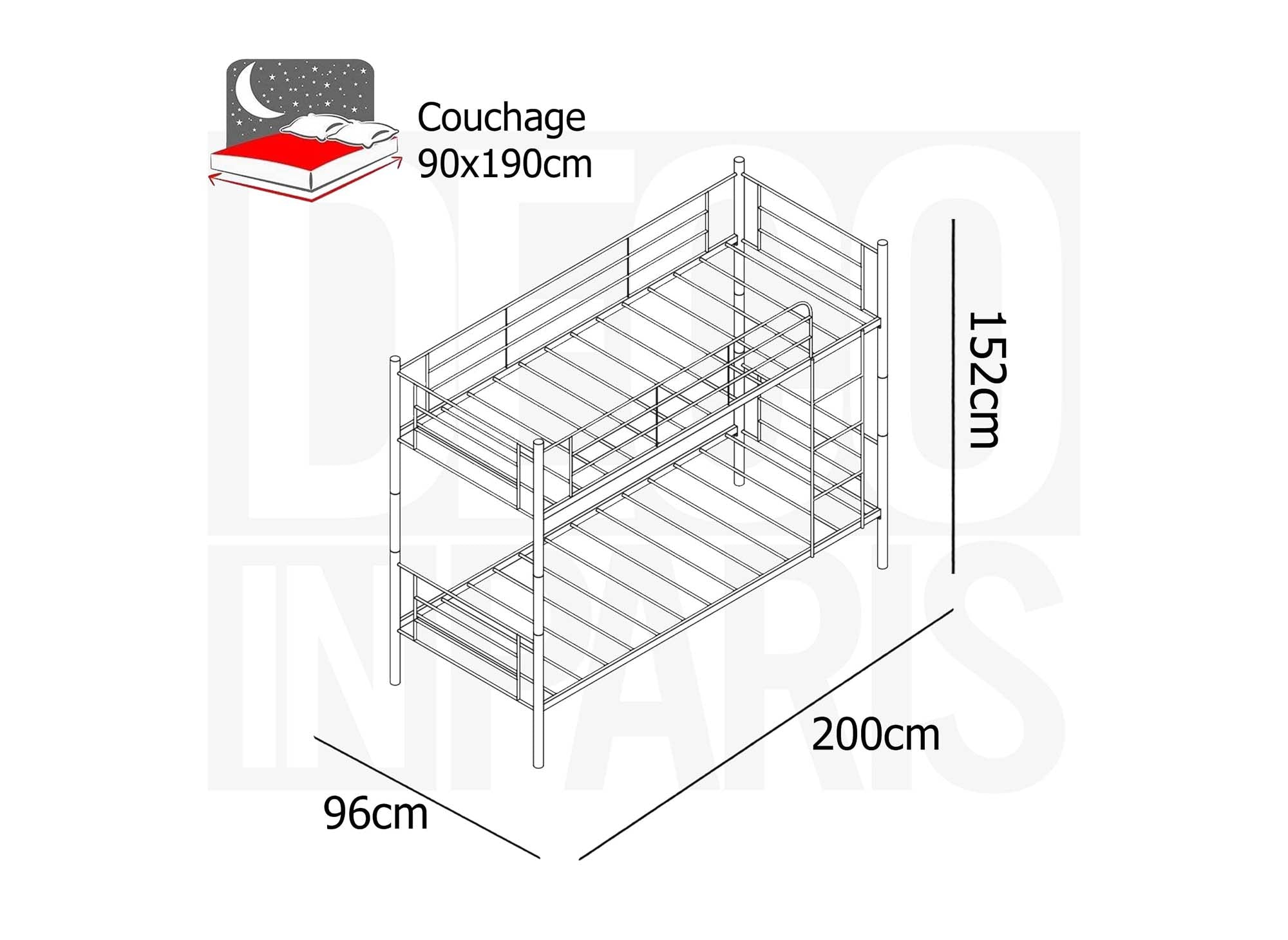 Letto a castello TWINS in metallo bianco 90 x 190 cm + molle