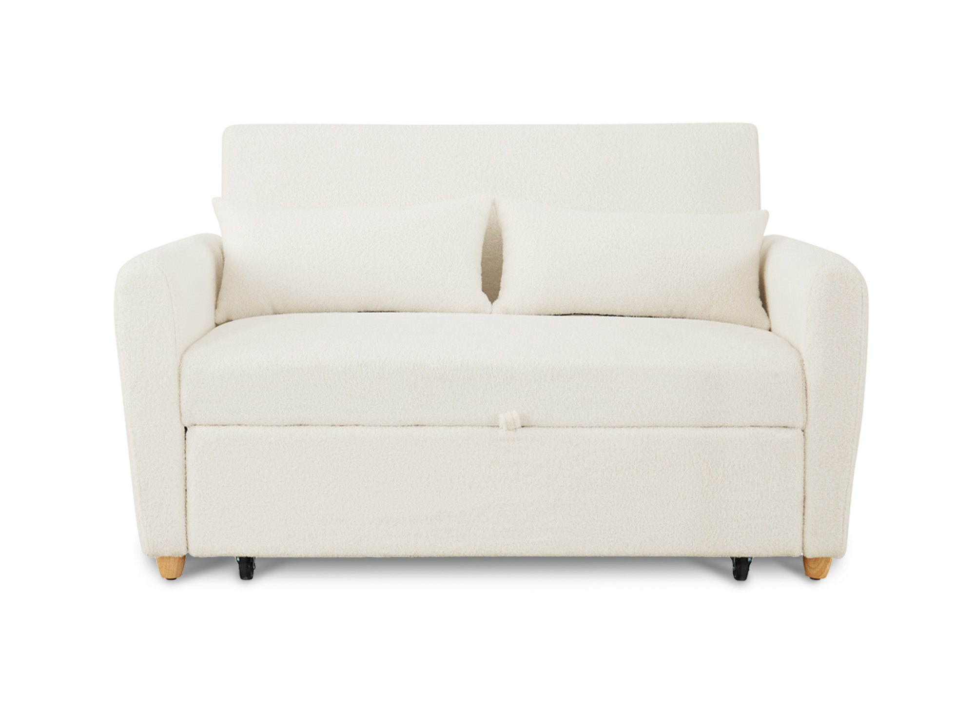 Canapé convertible scandinave en tissu bouclette blanc écru KALAYA