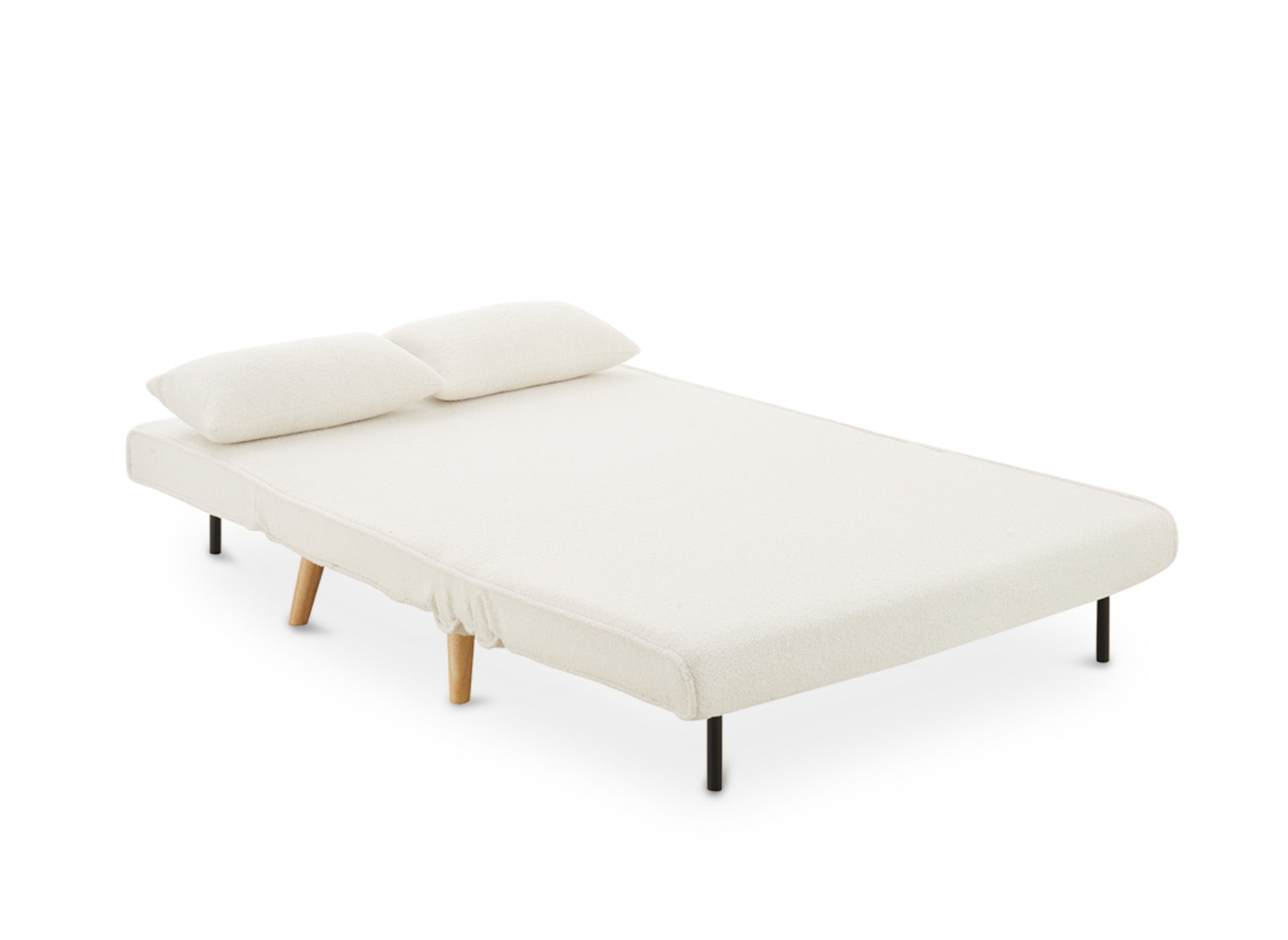 Banquette convertible 2 places en tissu effet peau de mouton blanc écru TONKA